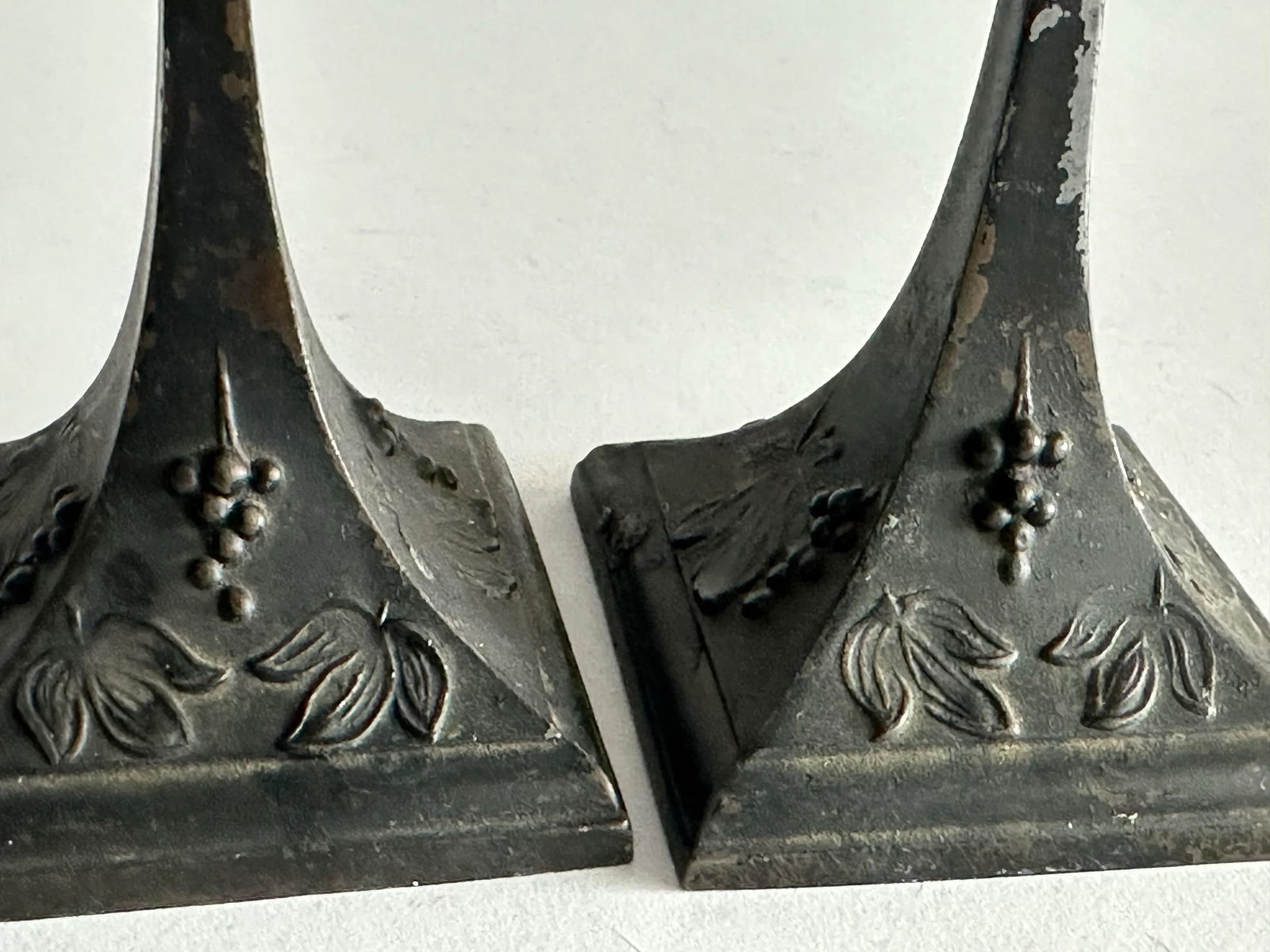 Antique Art Nouveau Grapes & Leaves Bronze Candlestick Holders- A Pair - 7