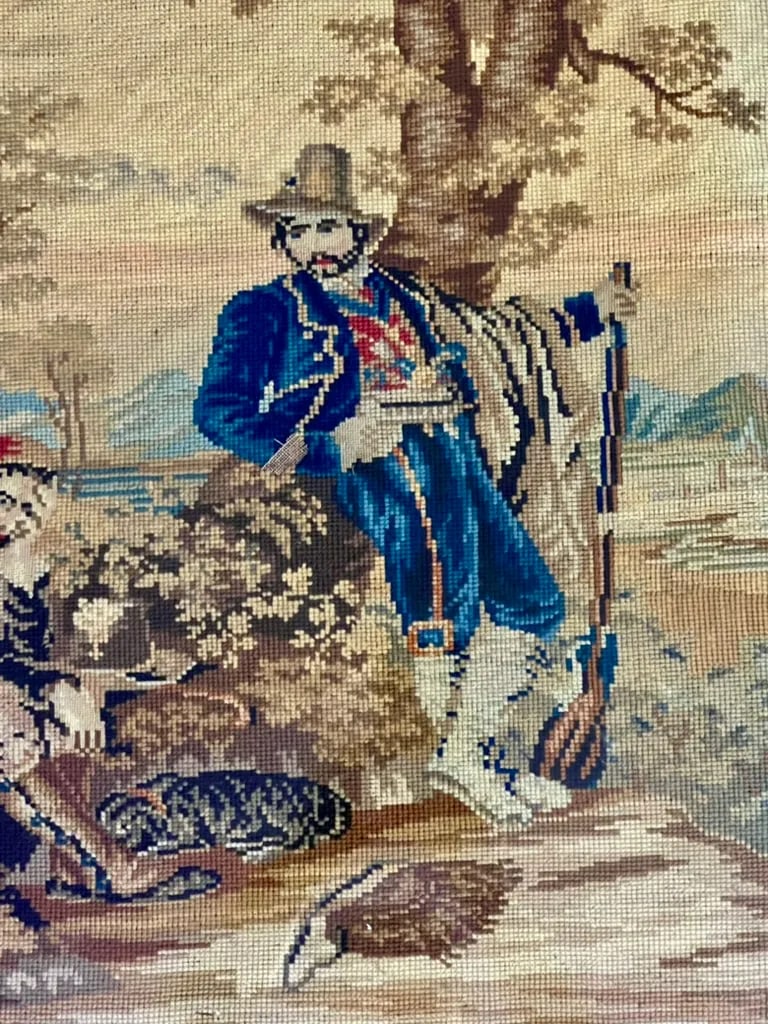 Antique Framed Needlepoint Scene-Hand Carved Pine-Victorian English 1800s-Art - 6