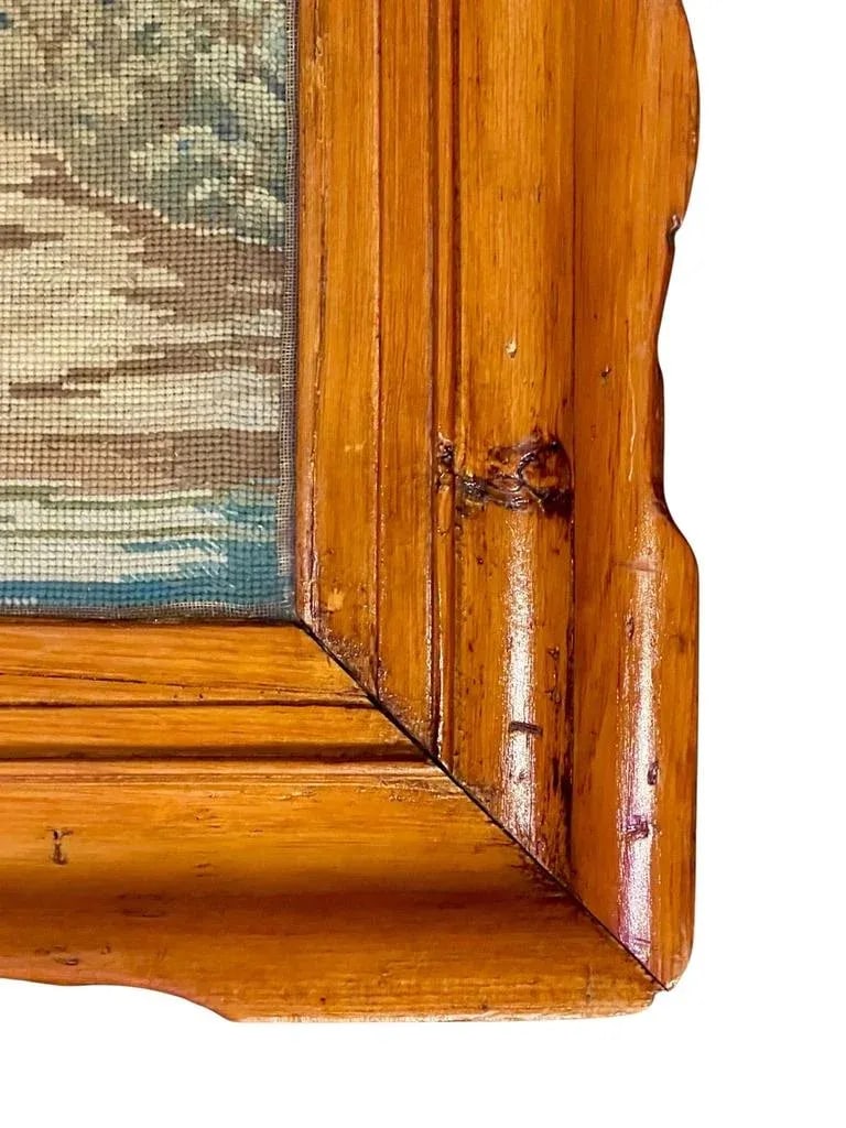 Antique Framed Needlepoint Scene-Hand Carved Pine-Victorian English 1800s-Art - 8