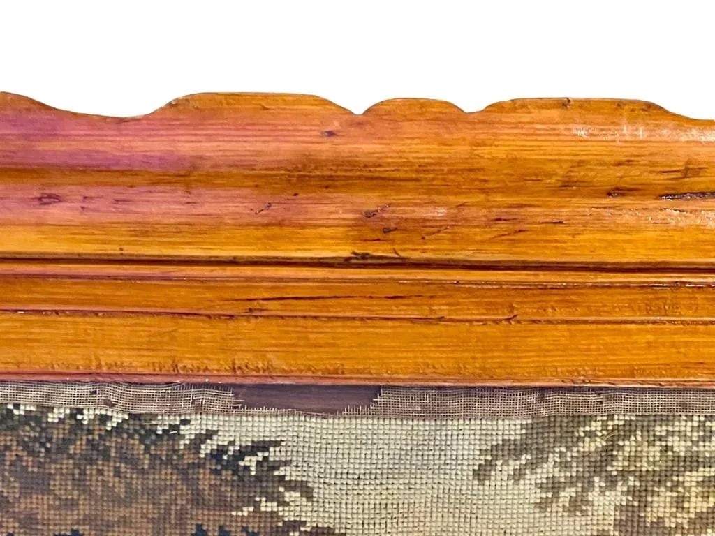 Antique Framed Needlepoint Scene-Hand Carved Pine-Victorian English 1800s-Art - 9