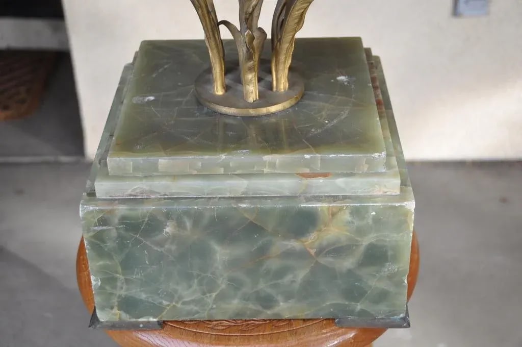 Art Nouveau Gilt Bronze 7-Light Candelabra With Green Alabaster Base - 7