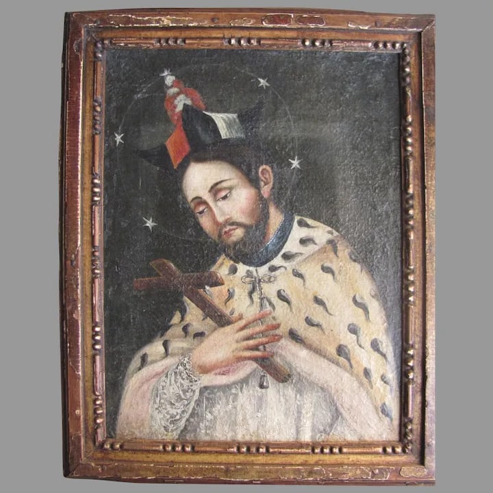 Mid 18th Century Portrait of a Priest of Saint Oil Painting, Framed - 5