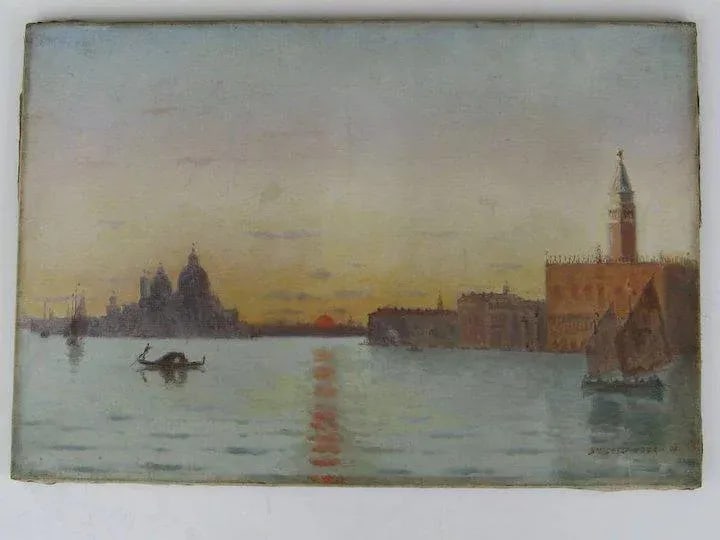 19th Century Venetian Scene Oil Painting by E.A. Deslandes - 6
