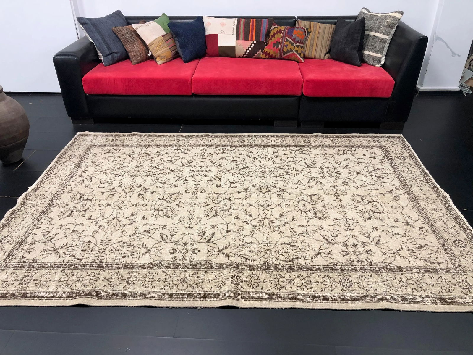 Vintage Faded Floral Design Turkish Anatolian Rug - 5