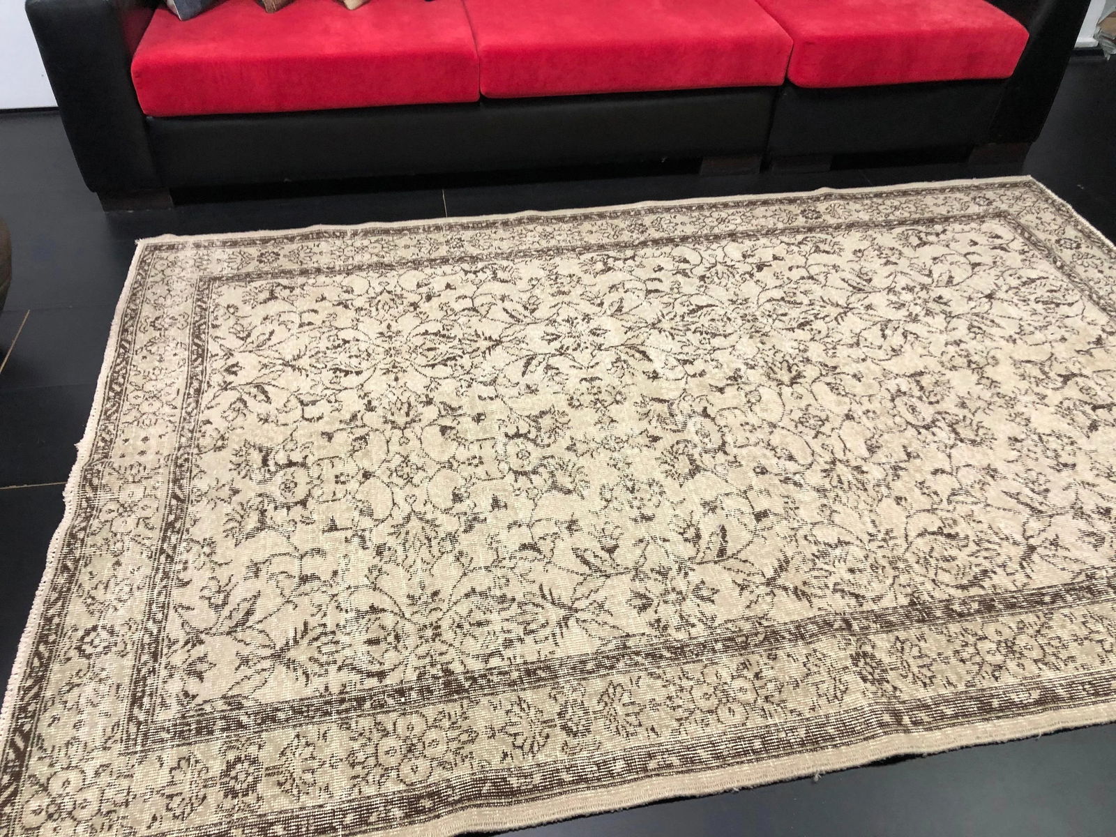 Vintage Faded Floral Design Turkish Anatolian Rug - 8