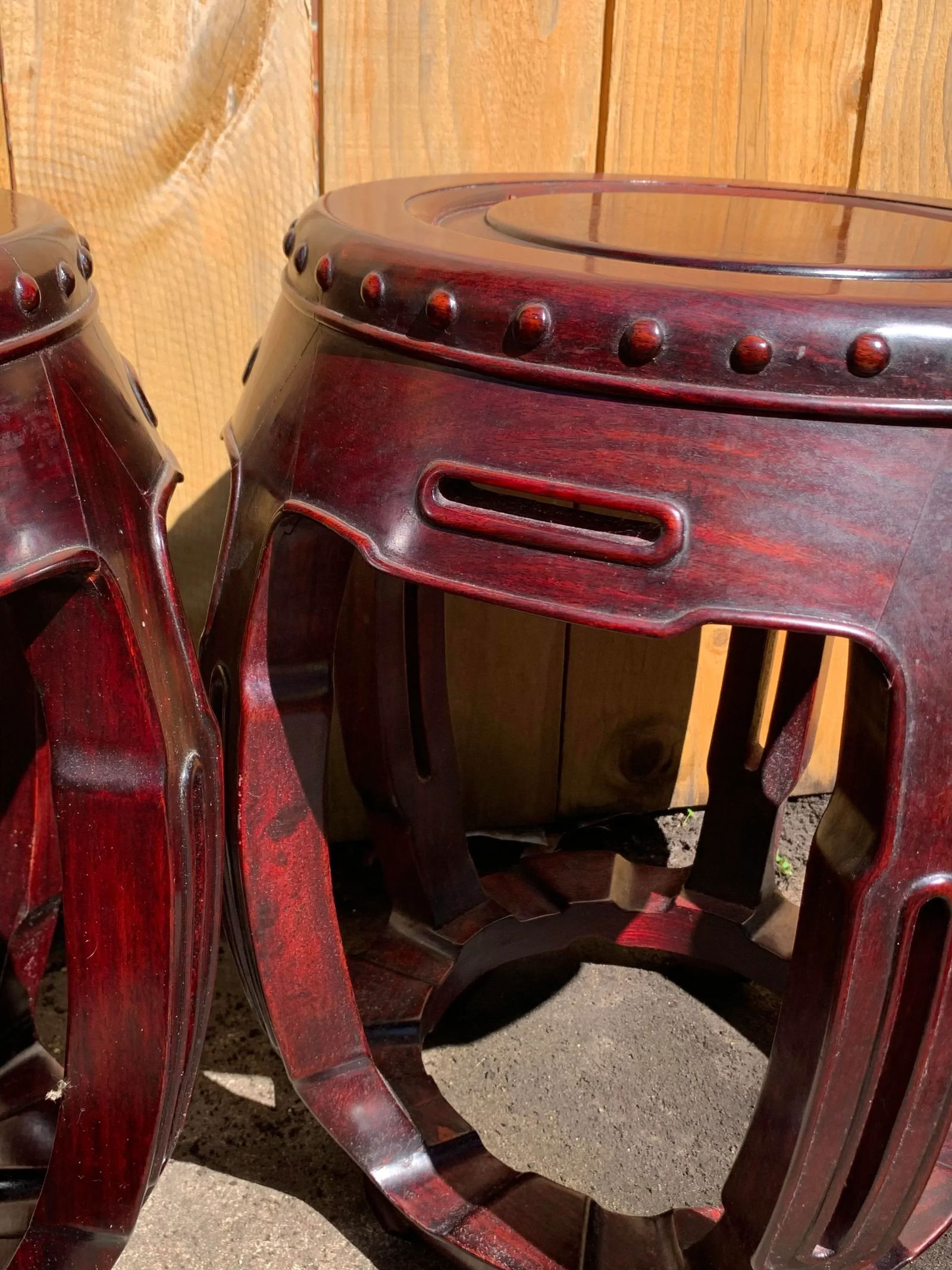 Vintage Chinese Rosewood Garden Stools-A Pair - 10