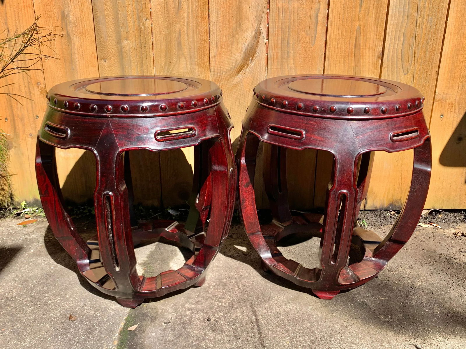 Vintage Chinese Rosewood Garden Stools-A Pair - 13