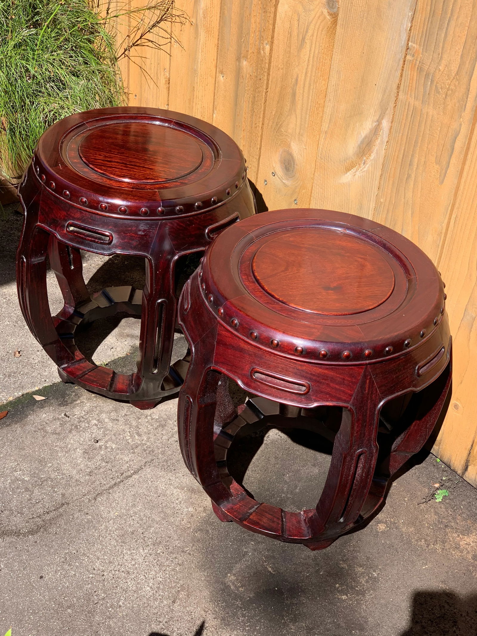 Vintage Chinese Rosewood Garden Stools-A Pair - 4
