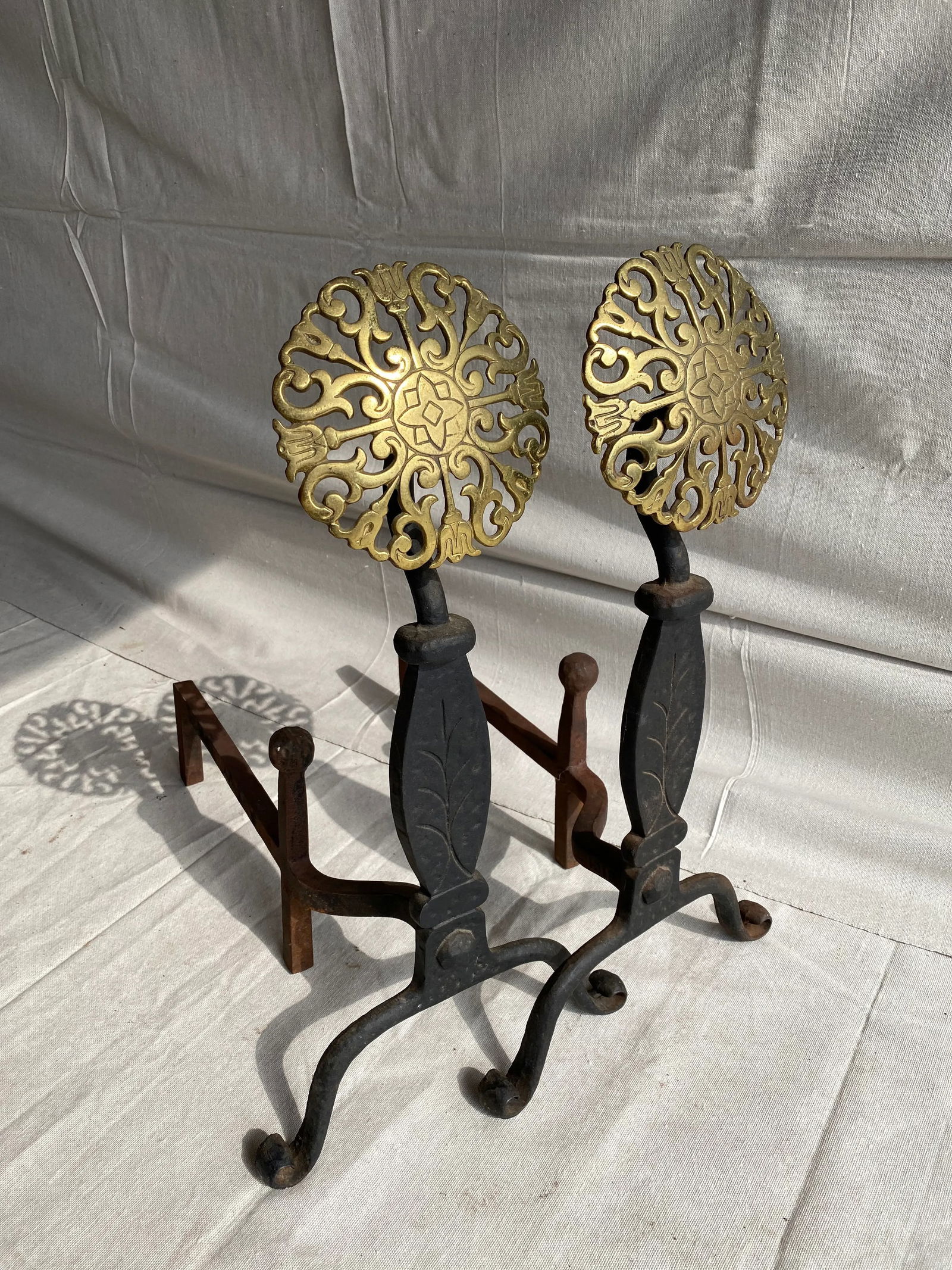 Early 20th Century Fireplace Iron Andirons - a Pair - 2