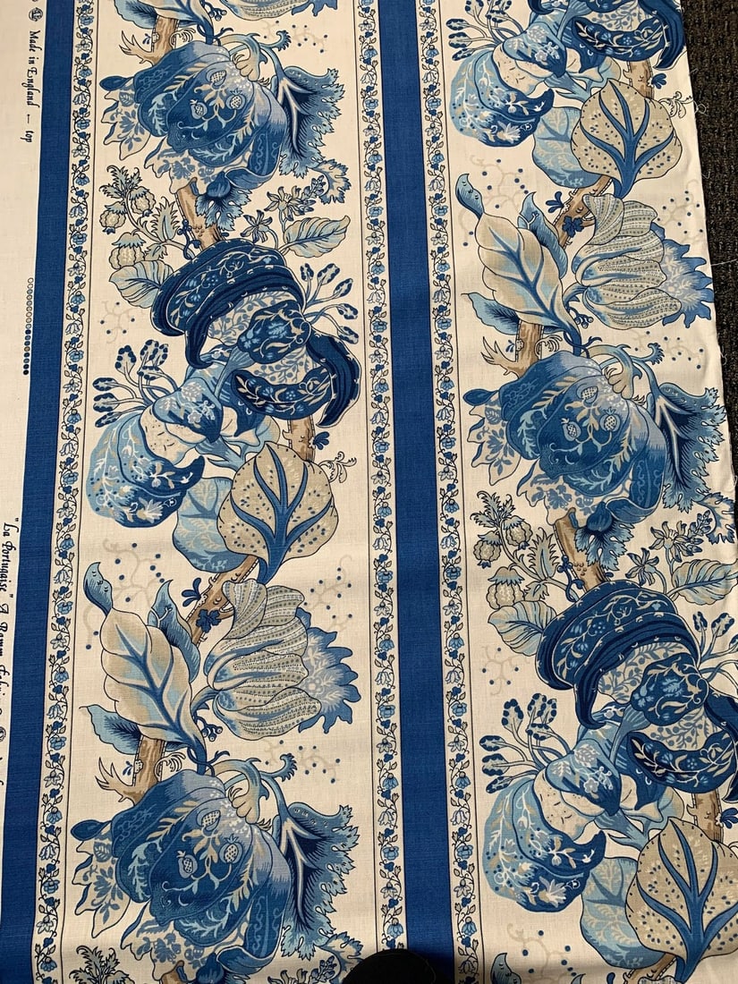 Brunschwig & Fils Hand La Portuguise Print: This classic print, La Portuguise by Brunschwig & Fils has such a sophisticated color palette of soft neutrals and striking porcelain. This would make a wonderful valance or pillow. Content: Cotton/Li
