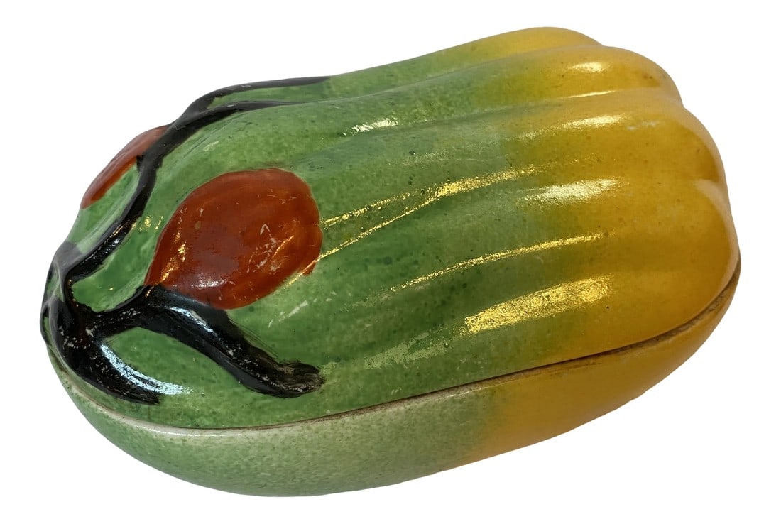 Late 19th Century Chinese Ceramic Altar Fruit Papaya Form Box (1 of 9)