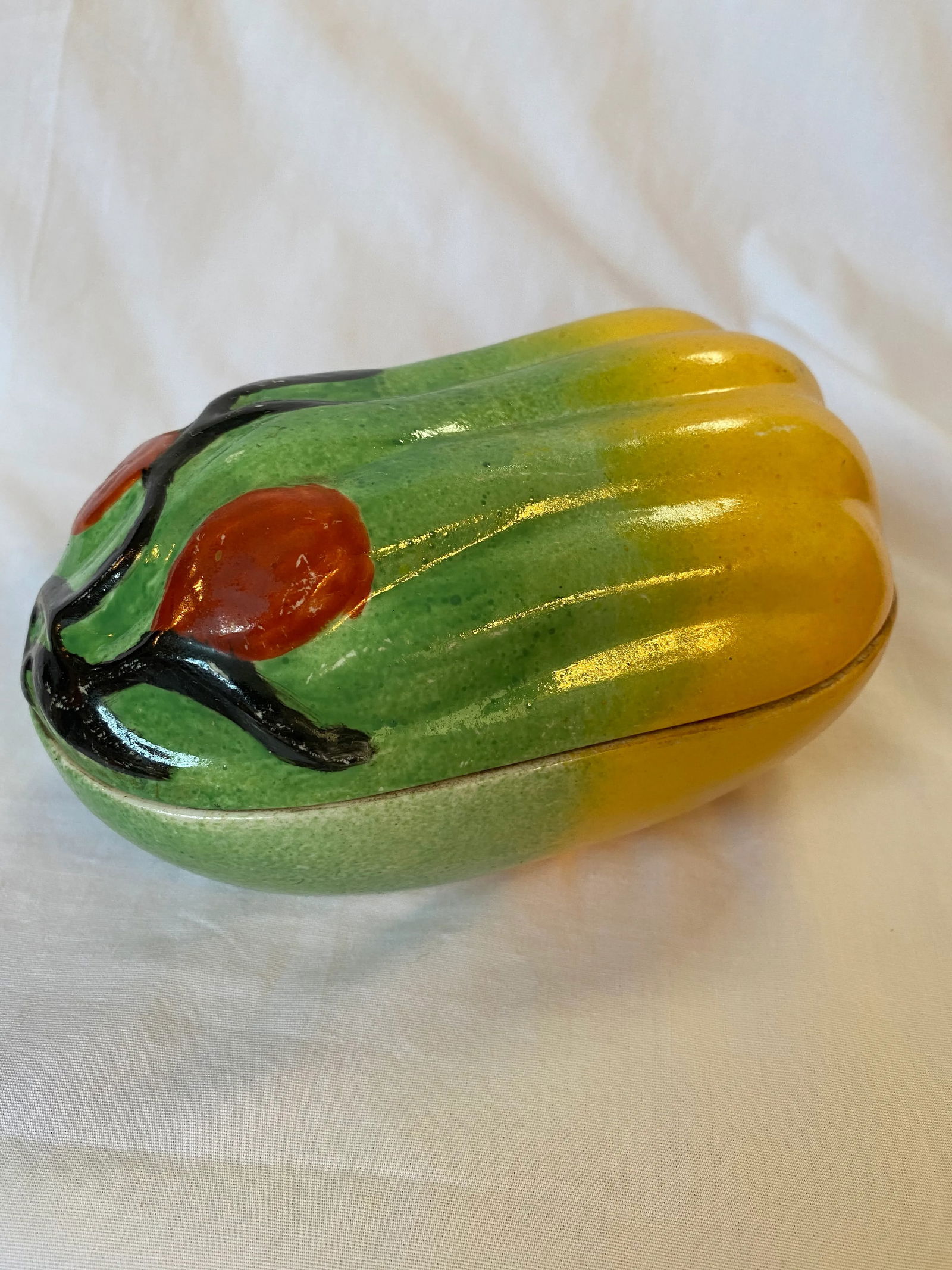 Late 19th Century Chinese Ceramic Altar Fruit Papaya Form Box - 9