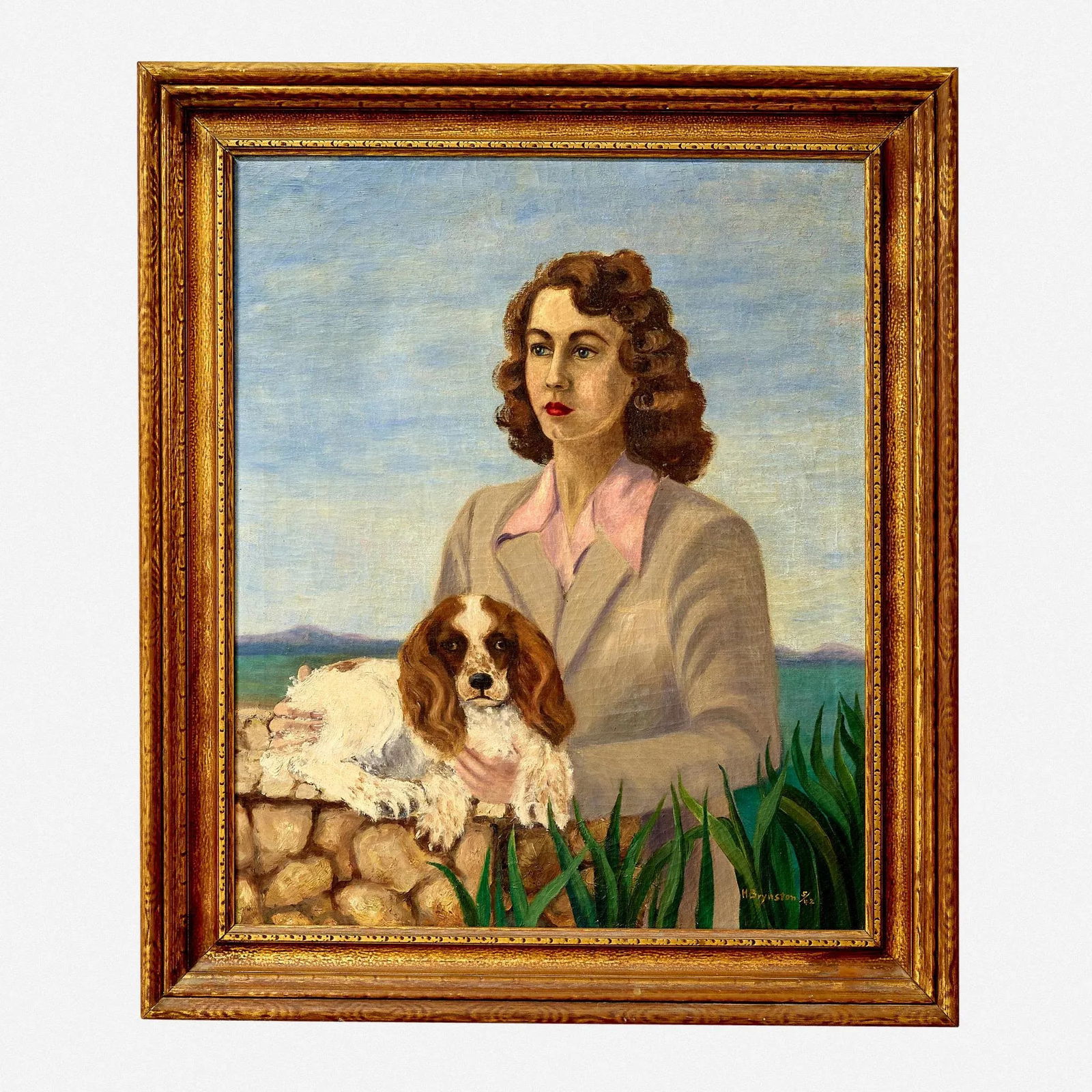 Oil on Canvas Painting of Lady With Cocker Spaniel - 2
