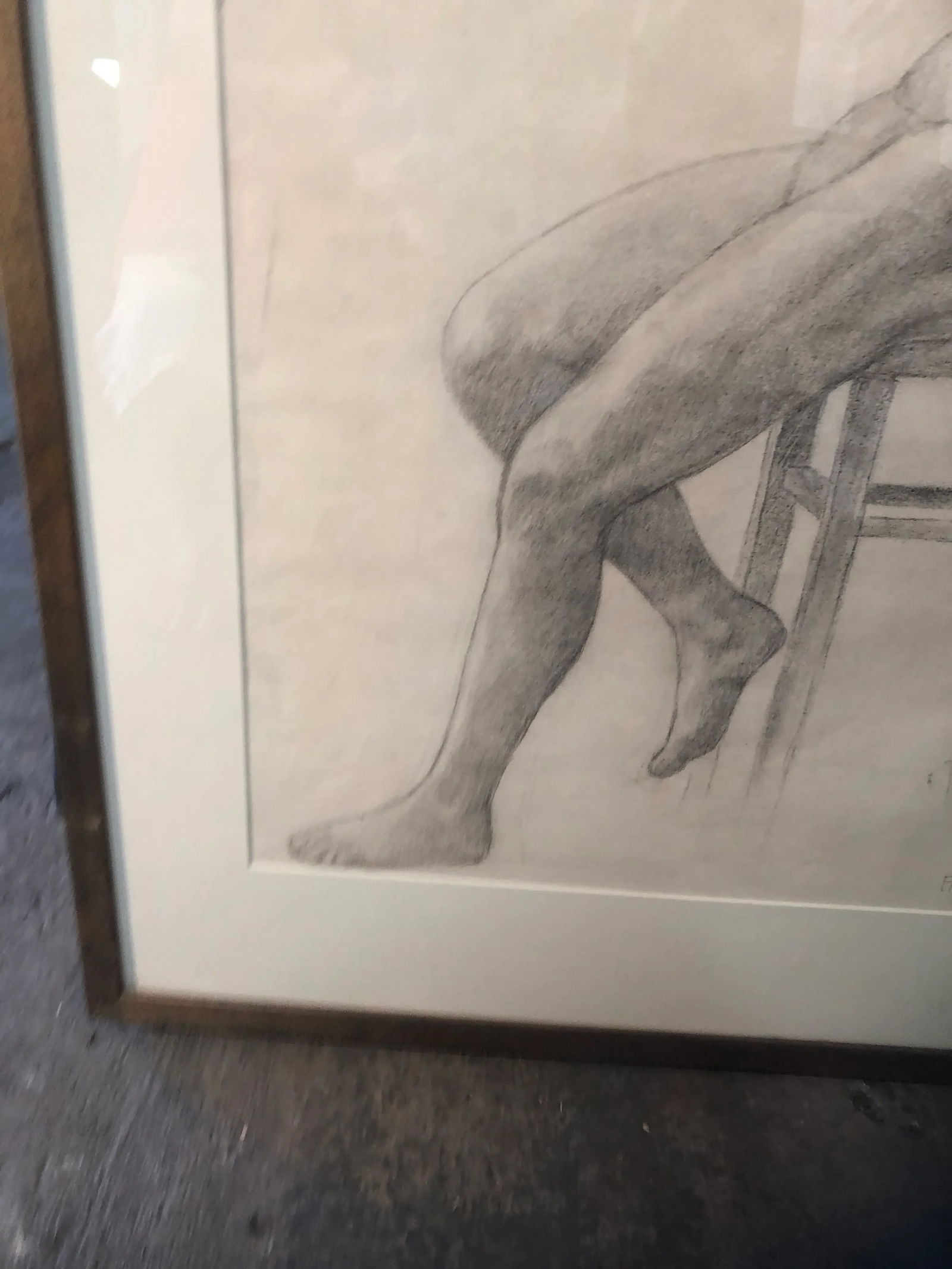 Mid 20th Century Figurative Pencil Drawing of a Seated Male Nude, Framed - 9