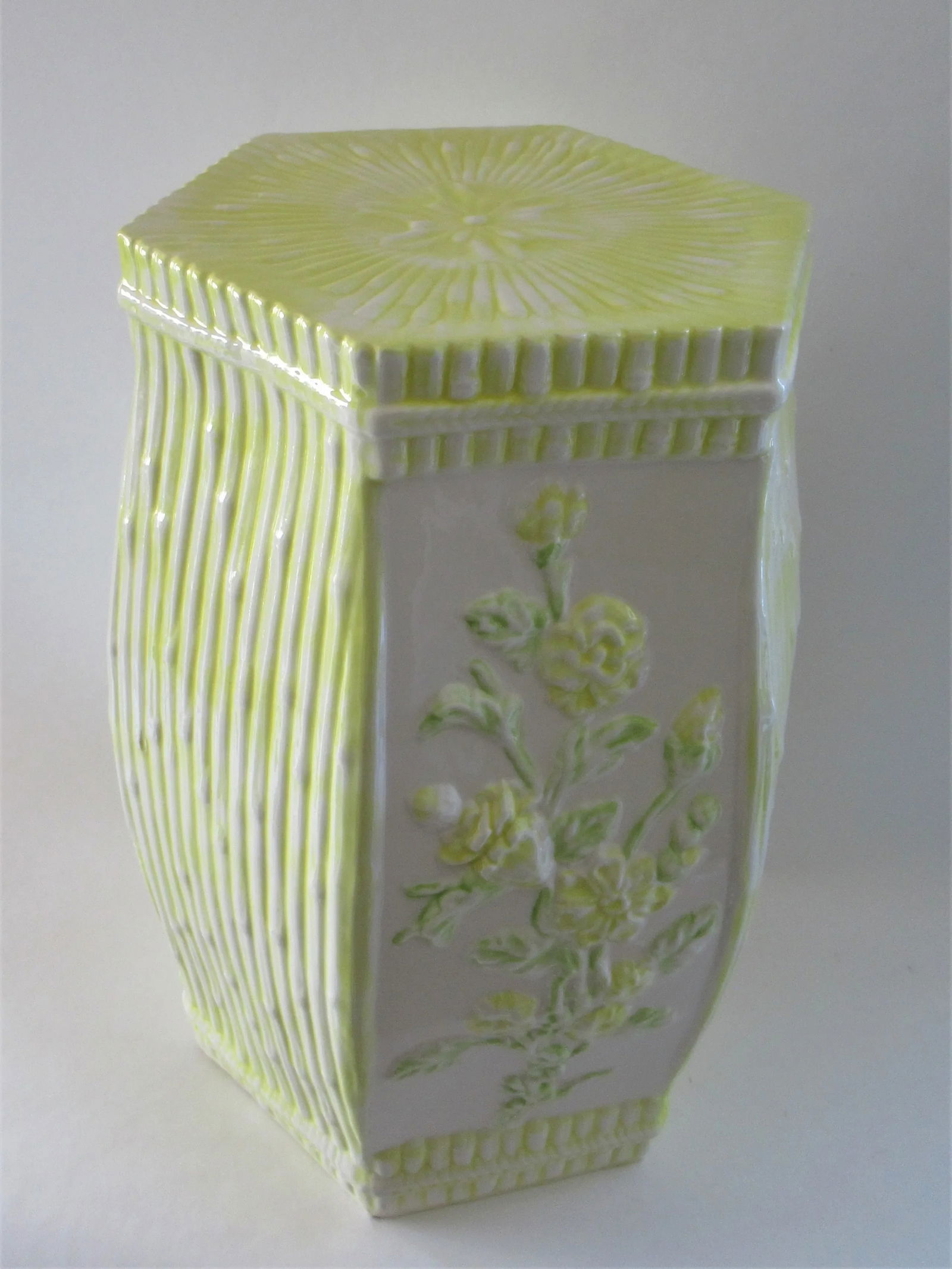 1960's Palm Beach Chic Italian Yellow Ceramic Faux Bamboo Garden Stool - 12