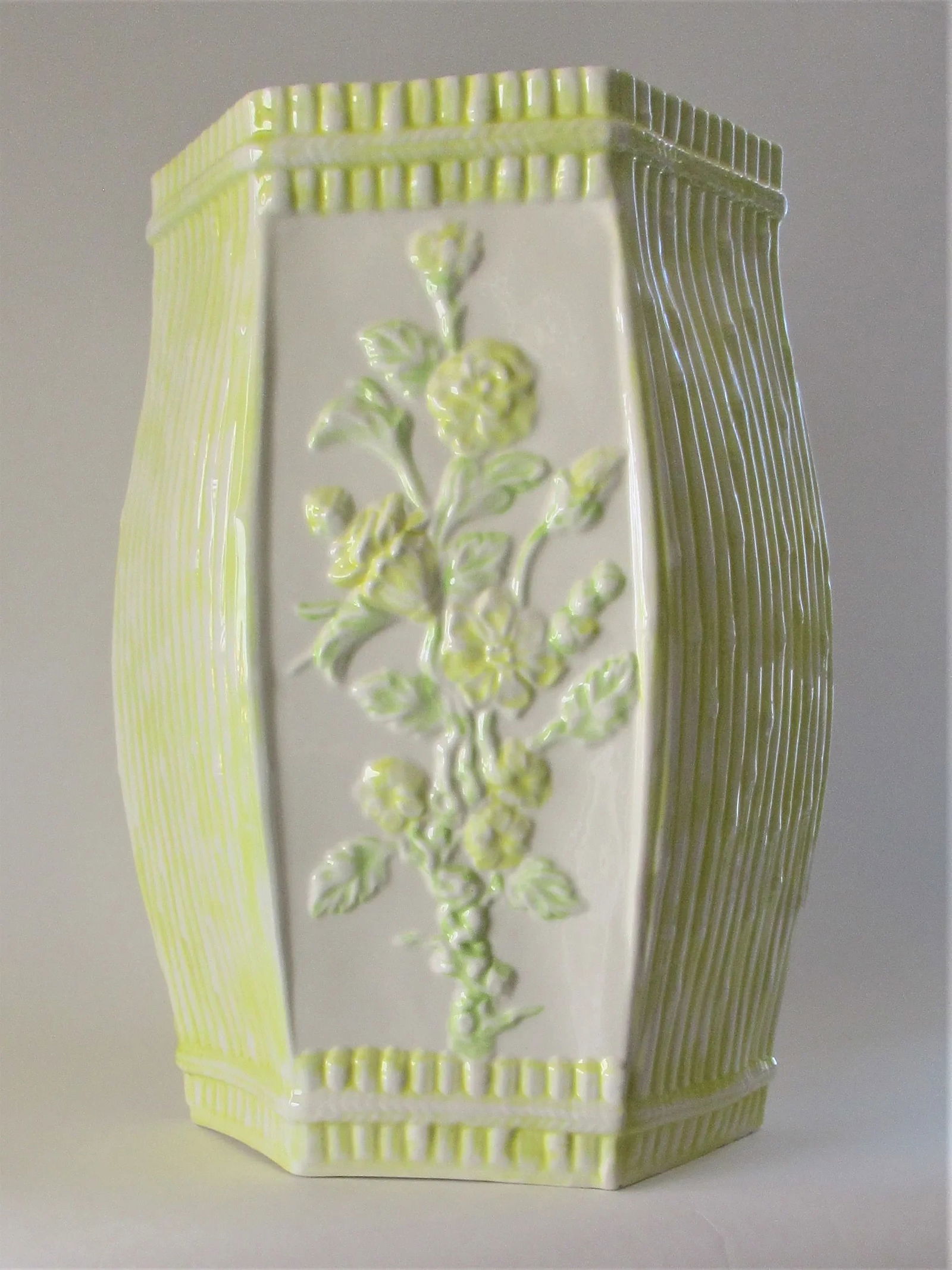 1960's Palm Beach Chic Italian Yellow Ceramic Faux Bamboo Garden Stool - 3