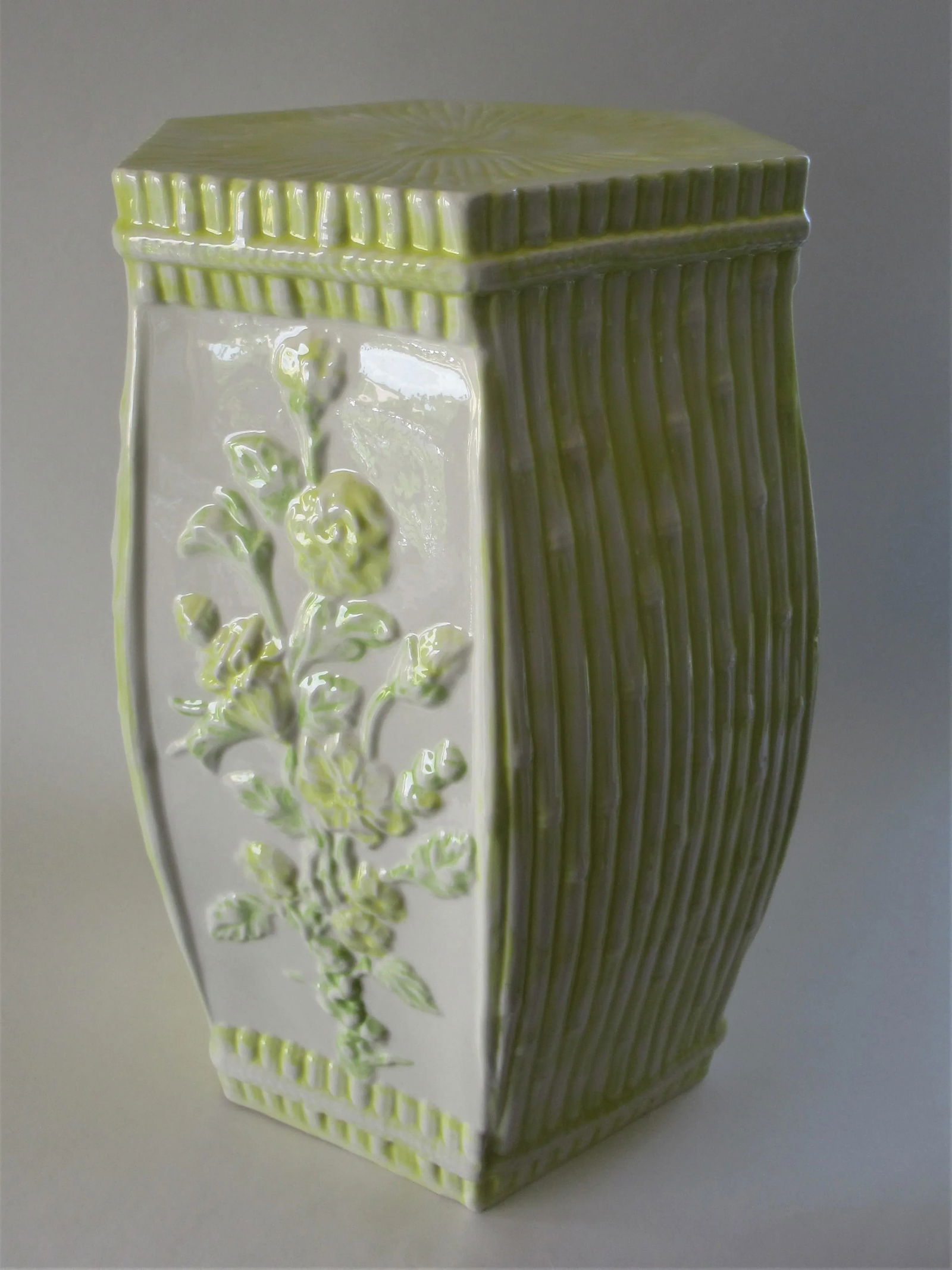 1960's Palm Beach Chic Italian Yellow Ceramic Faux Bamboo Garden Stool - 5