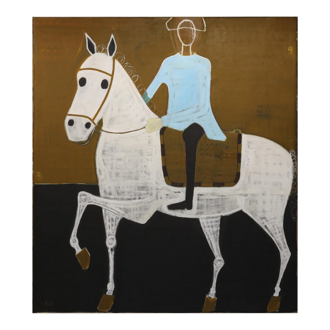Horse Painting. Equestrian Oil Painting on Unprimed Belgian Linen: This large figurative oil painting is a reinterpretation of the statue in the Musei Capitolini in Rome, Equestrian statue of Marcus Aurelius, 161 - 180 AD. A unique oil painting on the finest quality