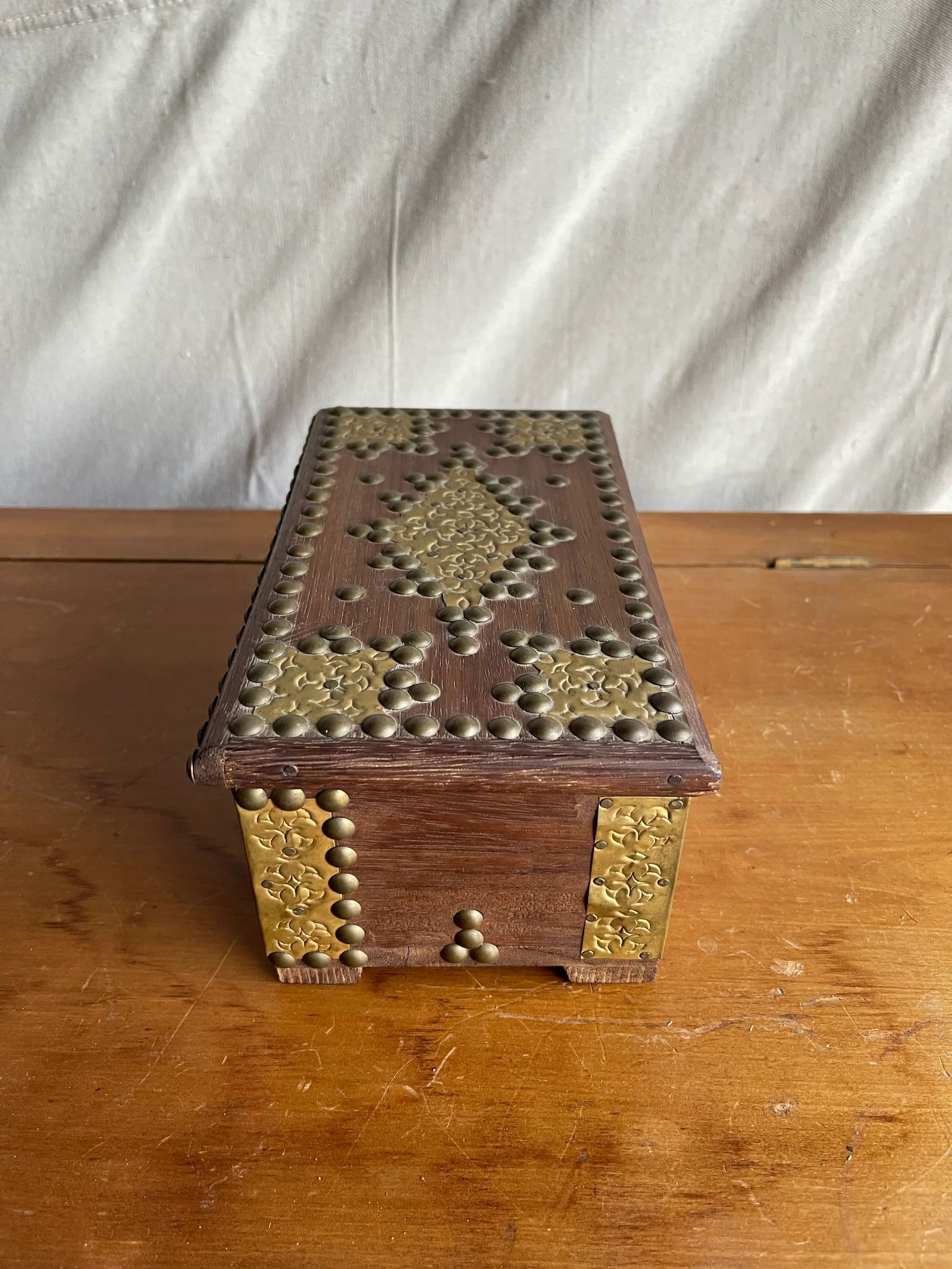 Antique Decorative Brass Studded Small Wooden Box - 4