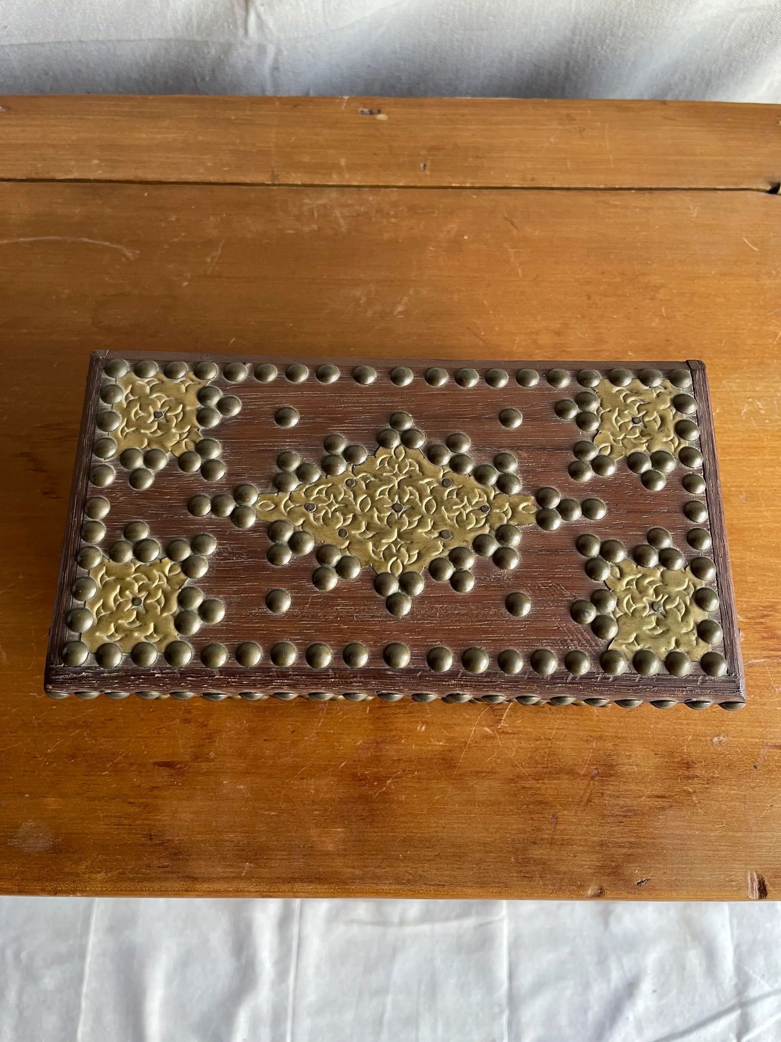 Antique Decorative Brass Studded Small Wooden Box - 5