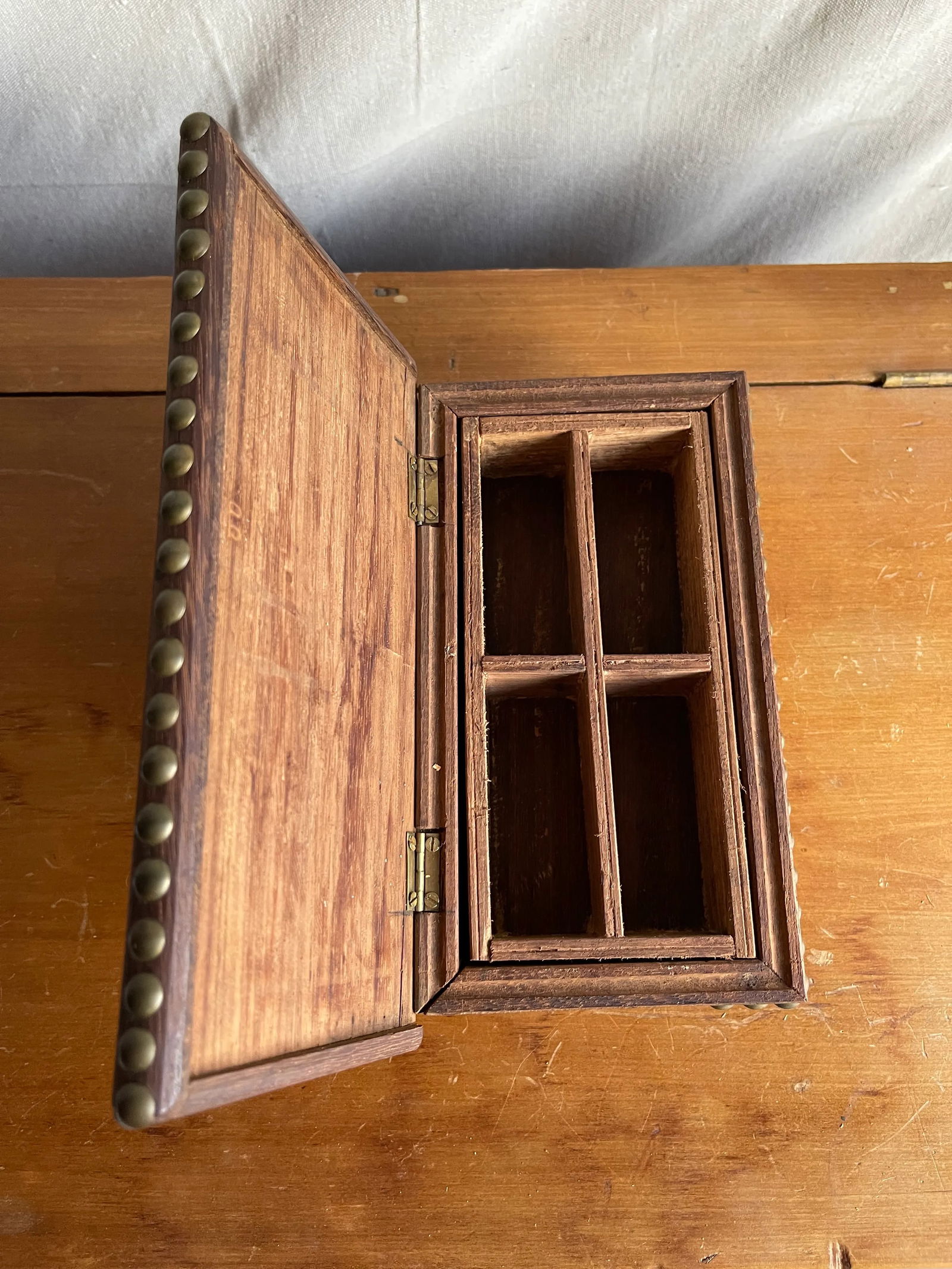 Antique Decorative Brass Studded Small Wooden Box - 8