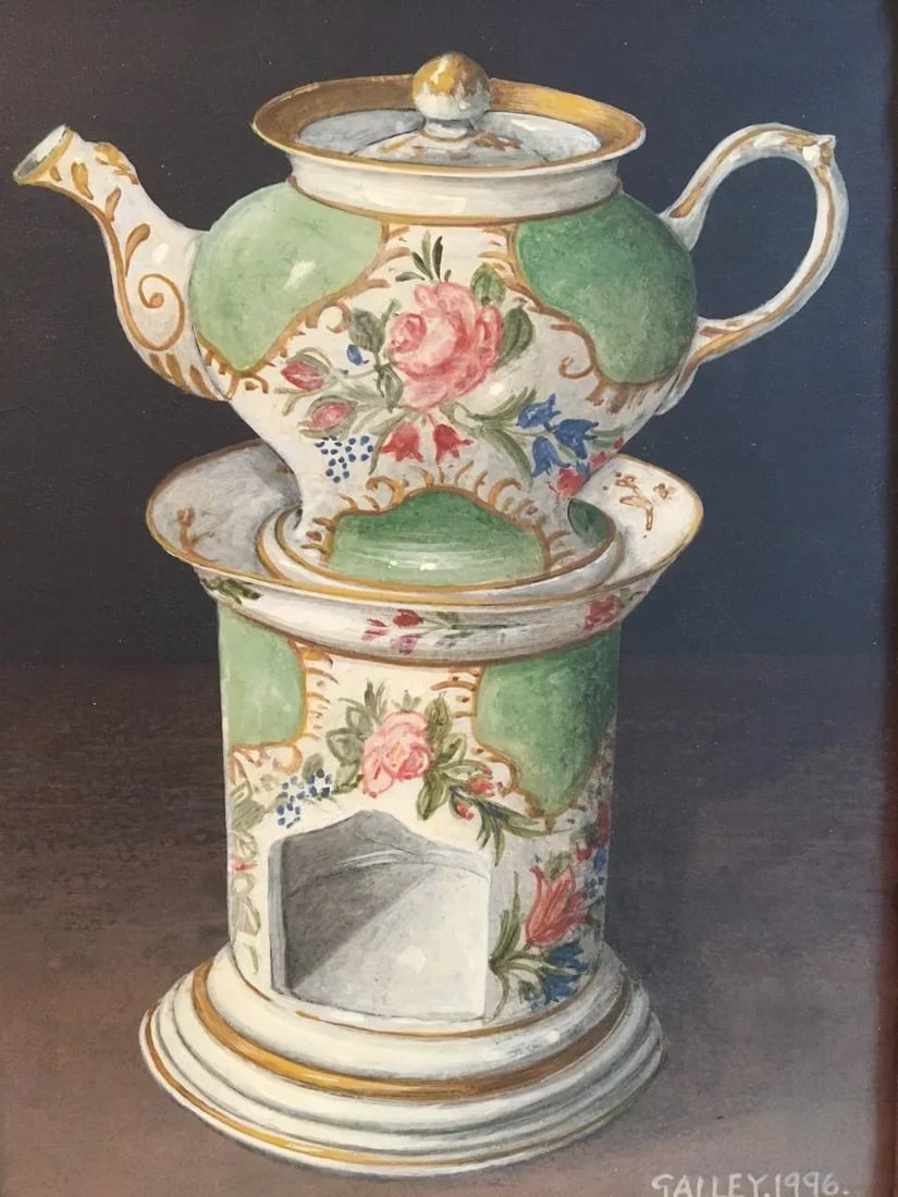 English Teapot Still-Life Painting by Galley, Framed - 2