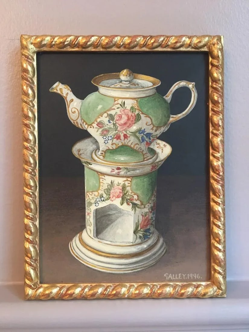 English Teapot Still-Life Painting by Galley, Framed - 7