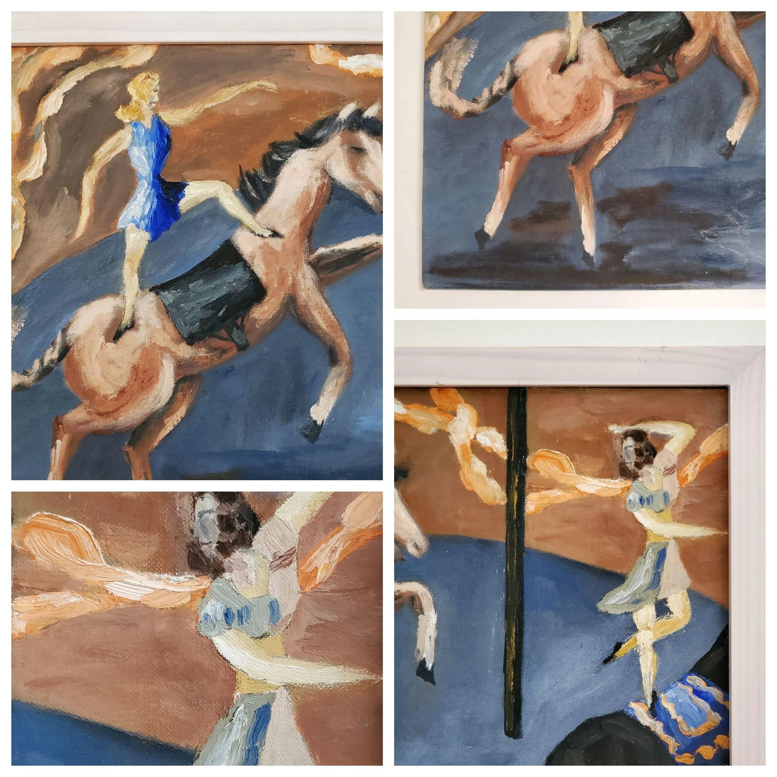 1950s "Blue Bigtop" Circus Acrobat Oil Painting by Anne Woodford, Framed - 12