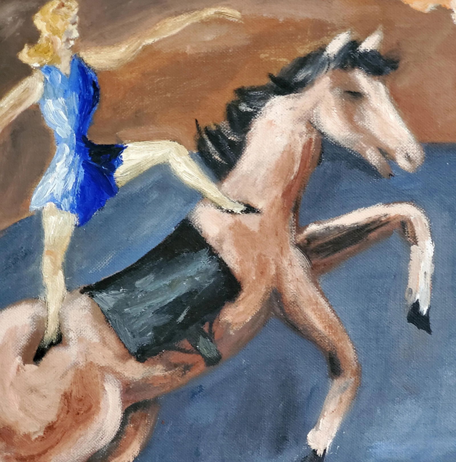 1950s "Blue Bigtop" Circus Acrobat Oil Painting by Anne Woodford, Framed - 2