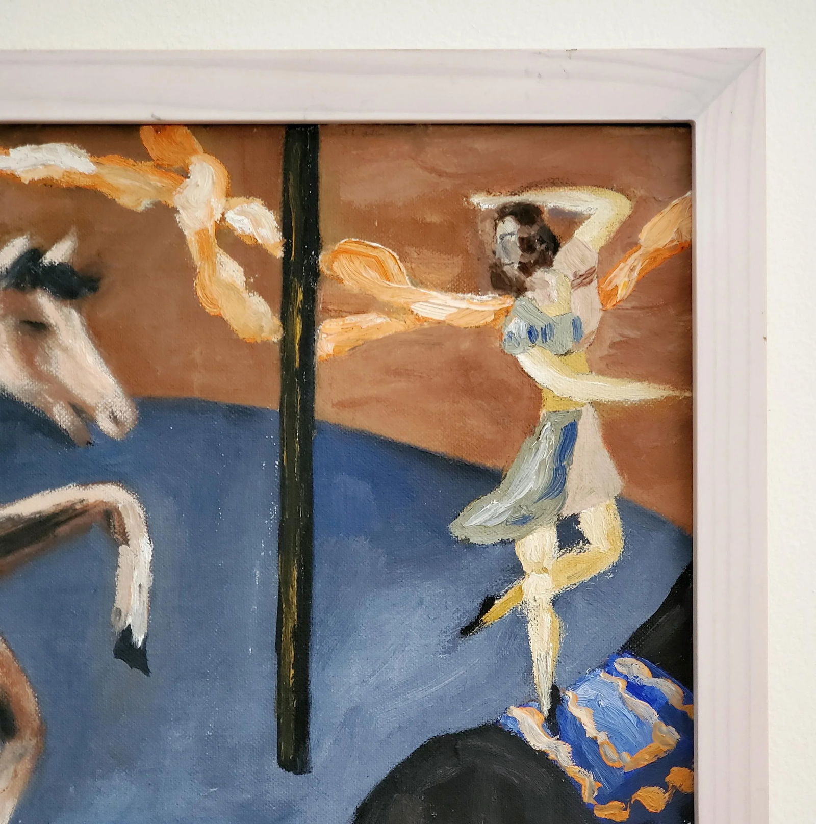 1950s "Blue Bigtop" Circus Acrobat Oil Painting by Anne Woodford, Framed - 4