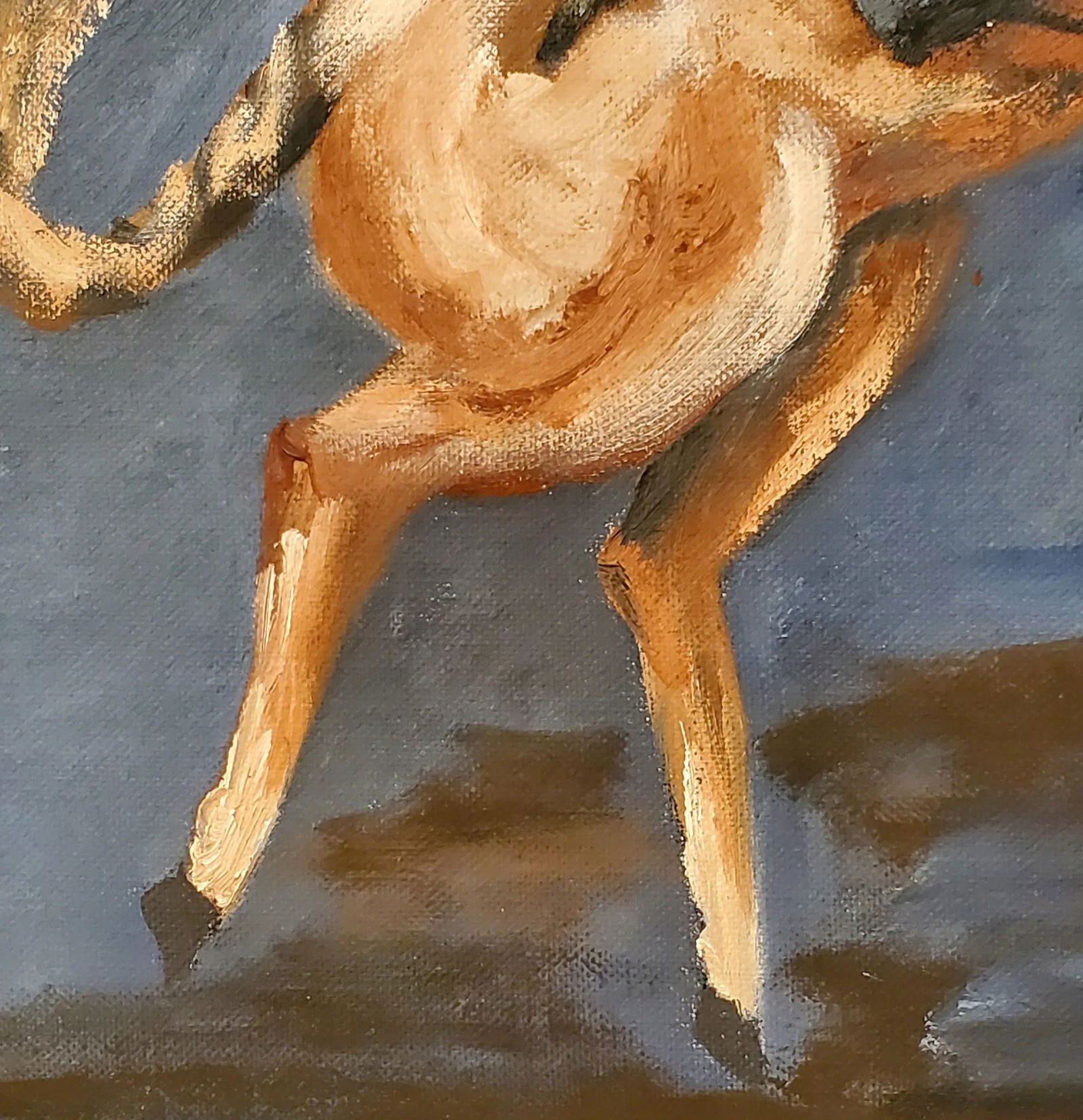 1950s "Blue Bigtop" Circus Acrobat Oil Painting by Anne Woodford, Framed - 6