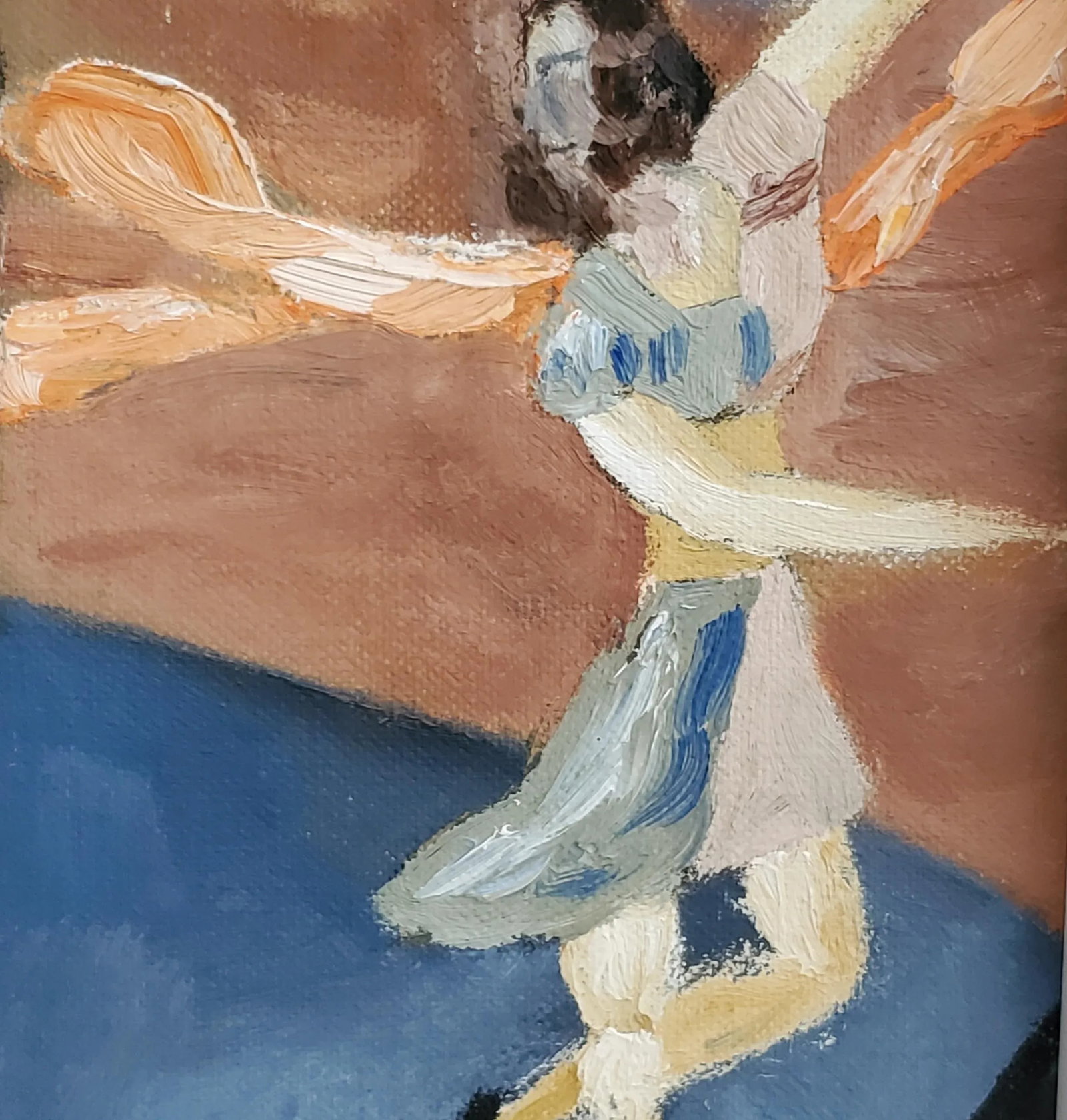 1950s "Blue Bigtop" Circus Acrobat Oil Painting by Anne Woodford, Framed - 9