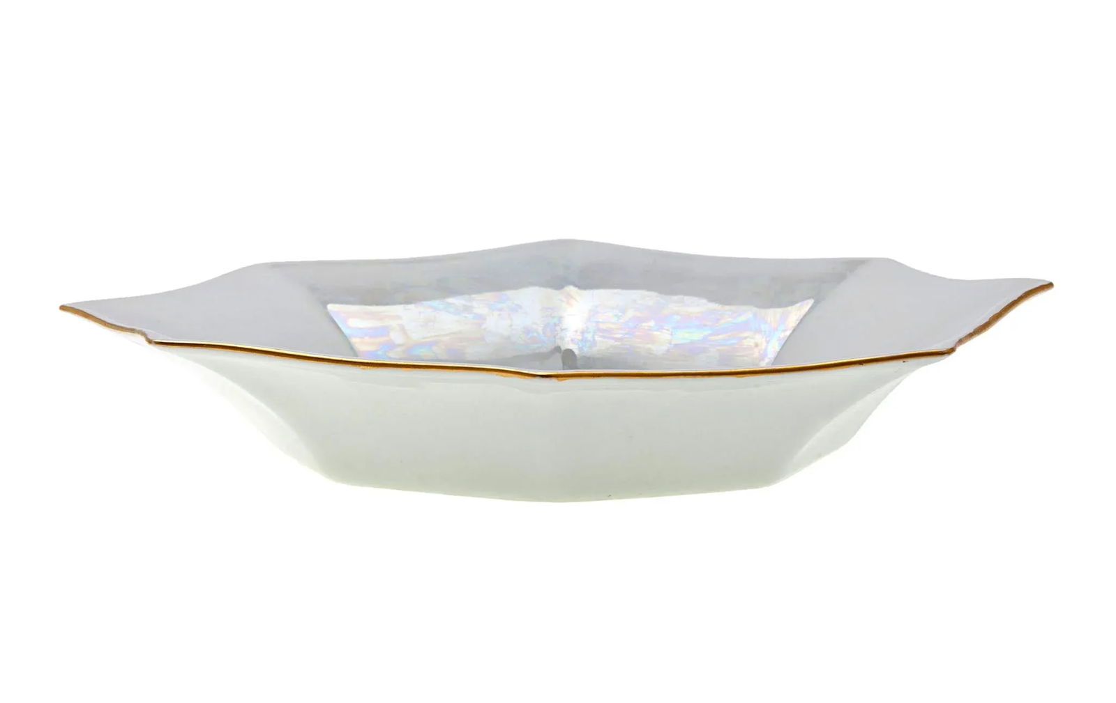 Vintage French Limoges Porcelain Pearlized Octagonal Serving Bowl - 3