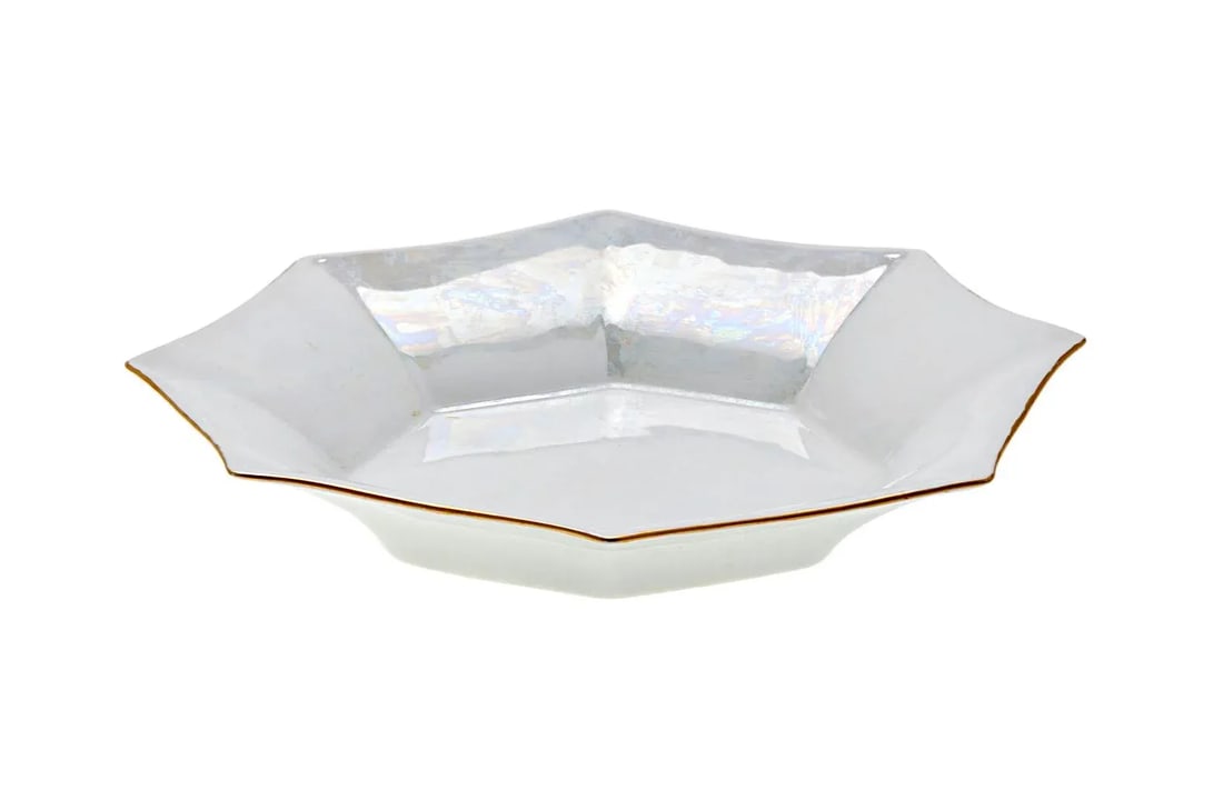 Vintage French Limoges Porcelain Pearlized Octagonal Serving Bowl - 6