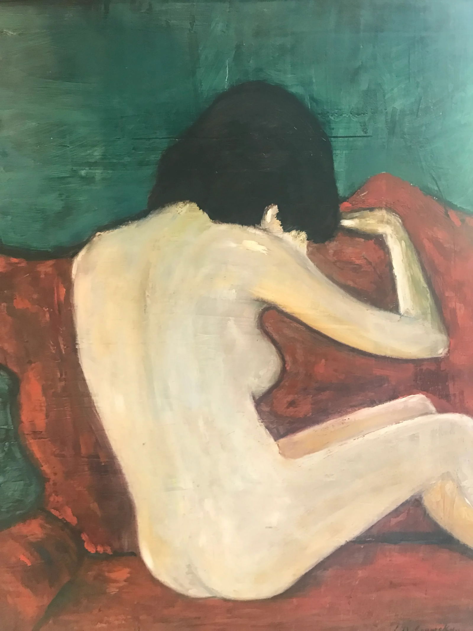 Mid 20th Century Expressionist Style Figurative Female Nude Oil Painting, Framed - 2