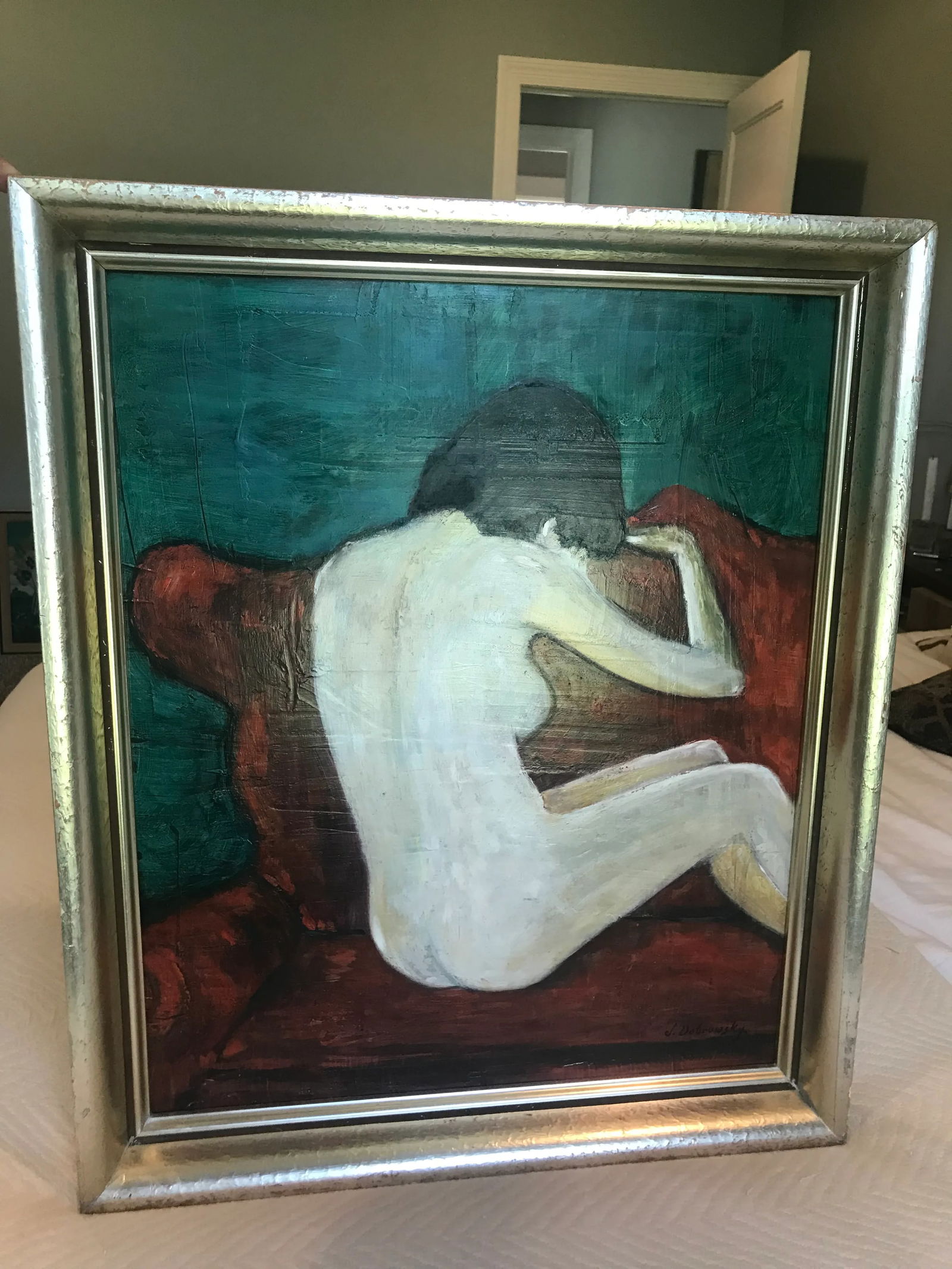 Mid 20th Century Expressionist Style Figurative Female Nude Oil Painting, Framed - 3
