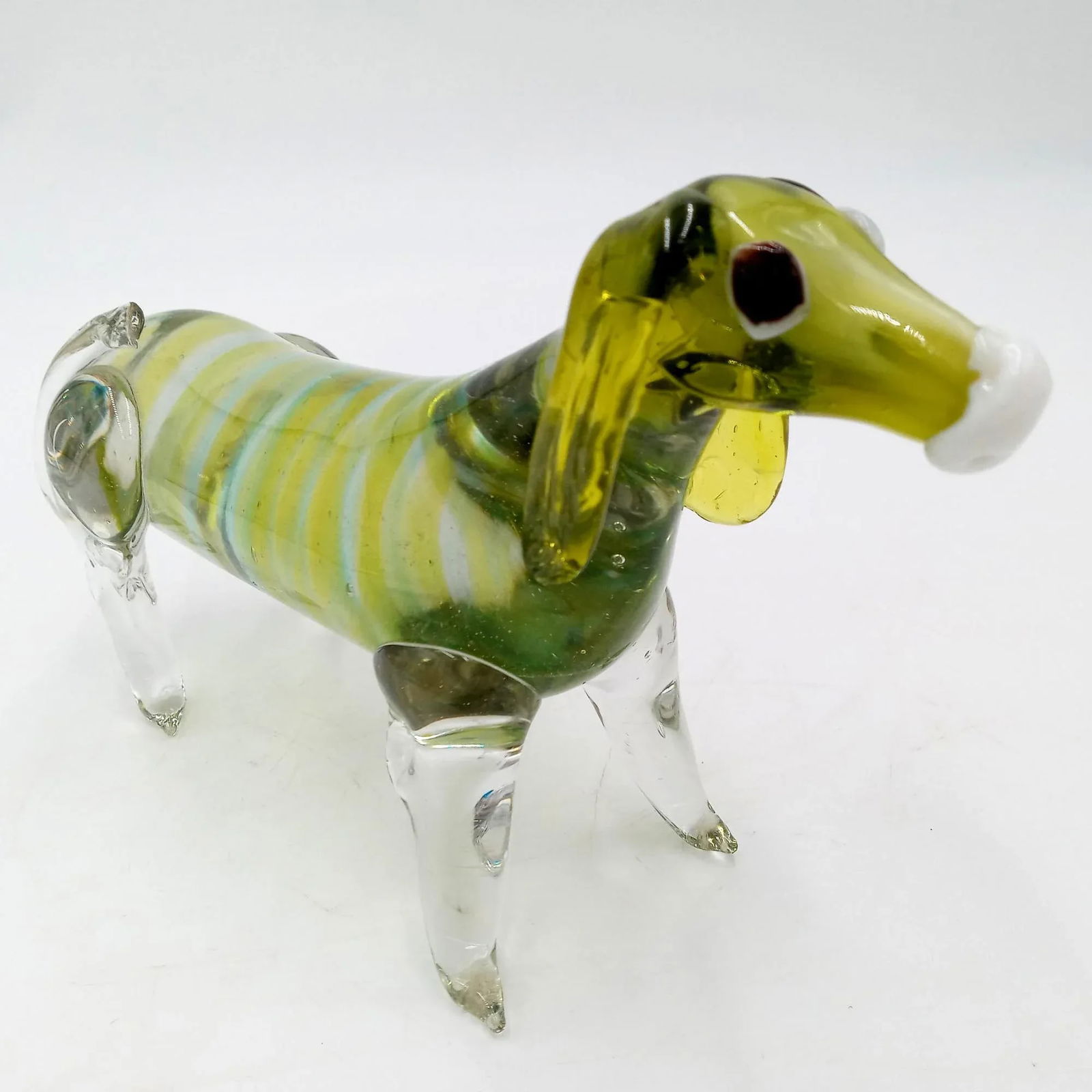 Vintage Art Glass Dachshund Sculpture Green Turquoise Dog Figurine - 10