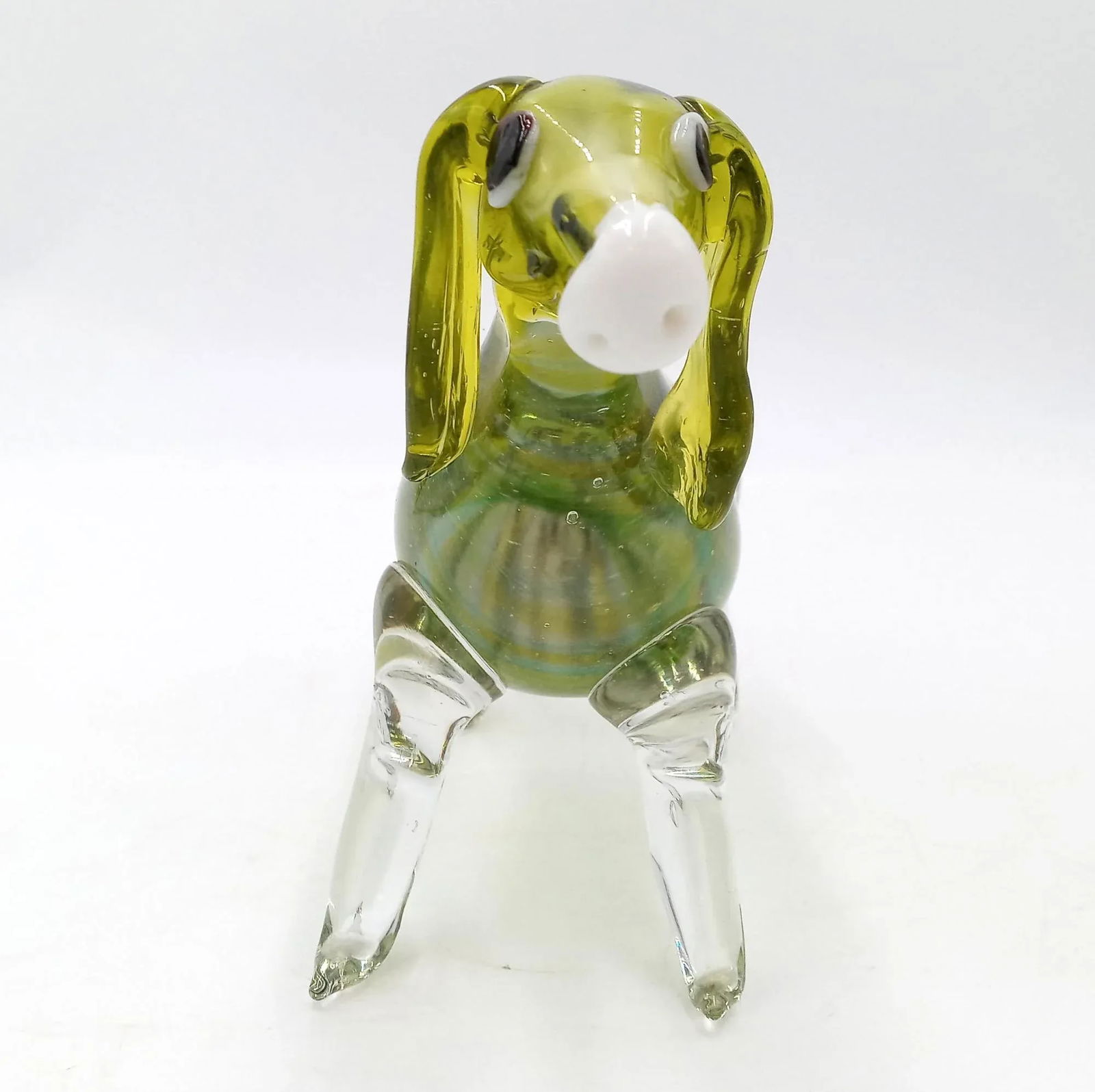 Vintage Art Glass Dachshund Sculpture Green Turquoise Dog Figurine - 11