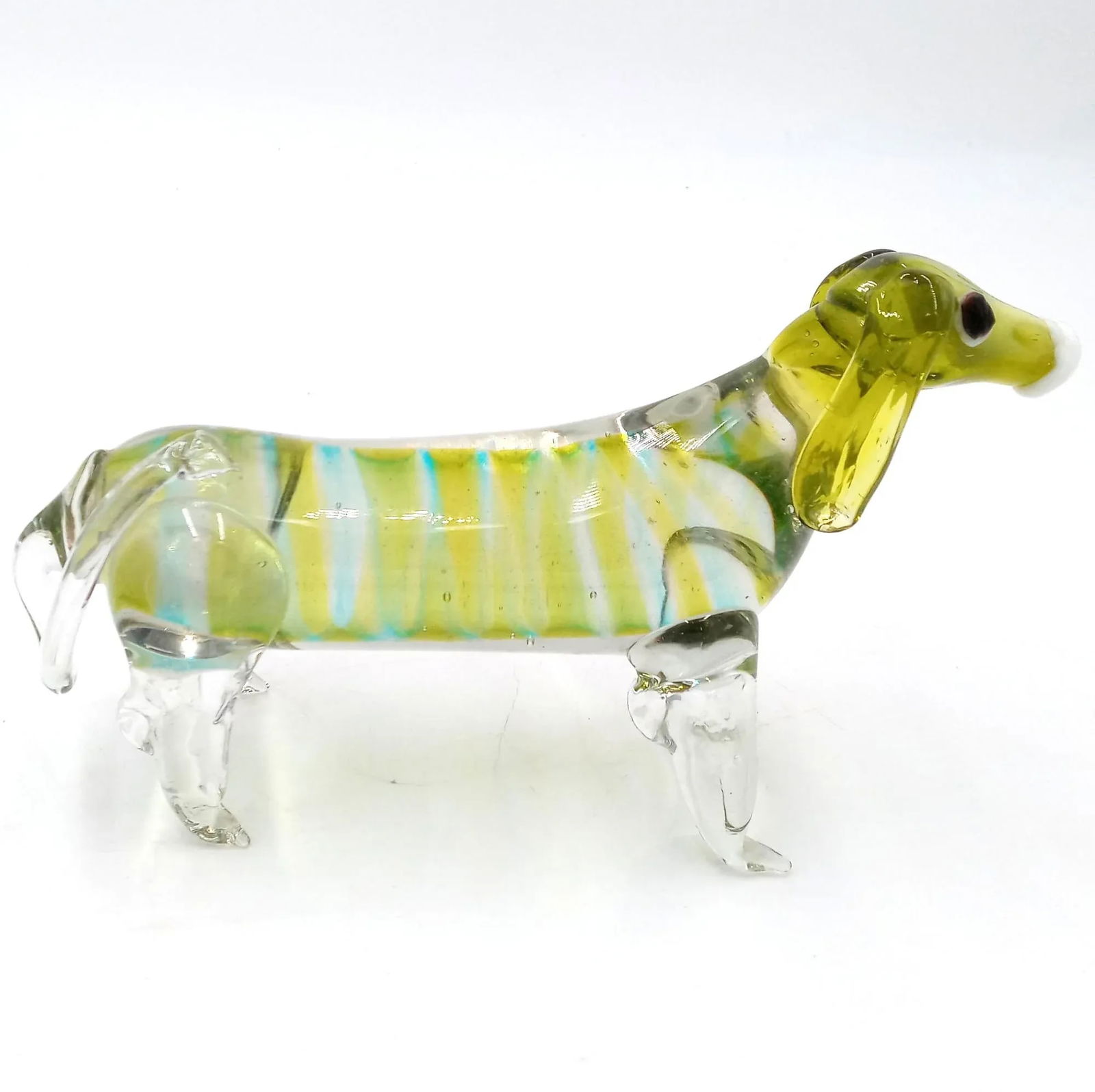 Vintage Art Glass Dachshund Sculpture Green Turquoise Dog Figurine - 13