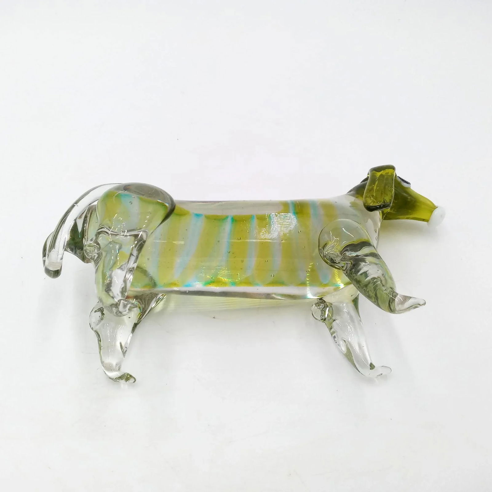 Vintage Art Glass Dachshund Sculpture Green Turquoise Dog Figurine - 2