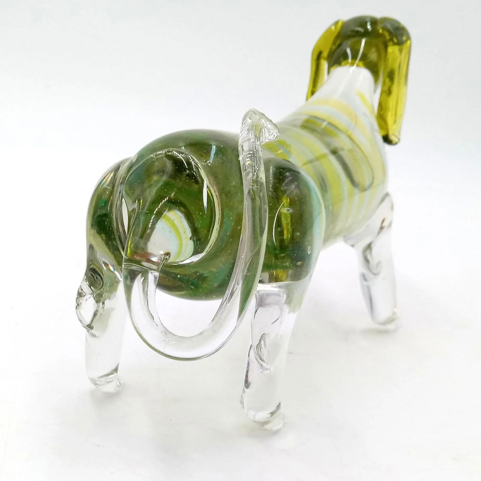 Vintage Art Glass Dachshund Sculpture Green Turquoise Dog Figurine - 3