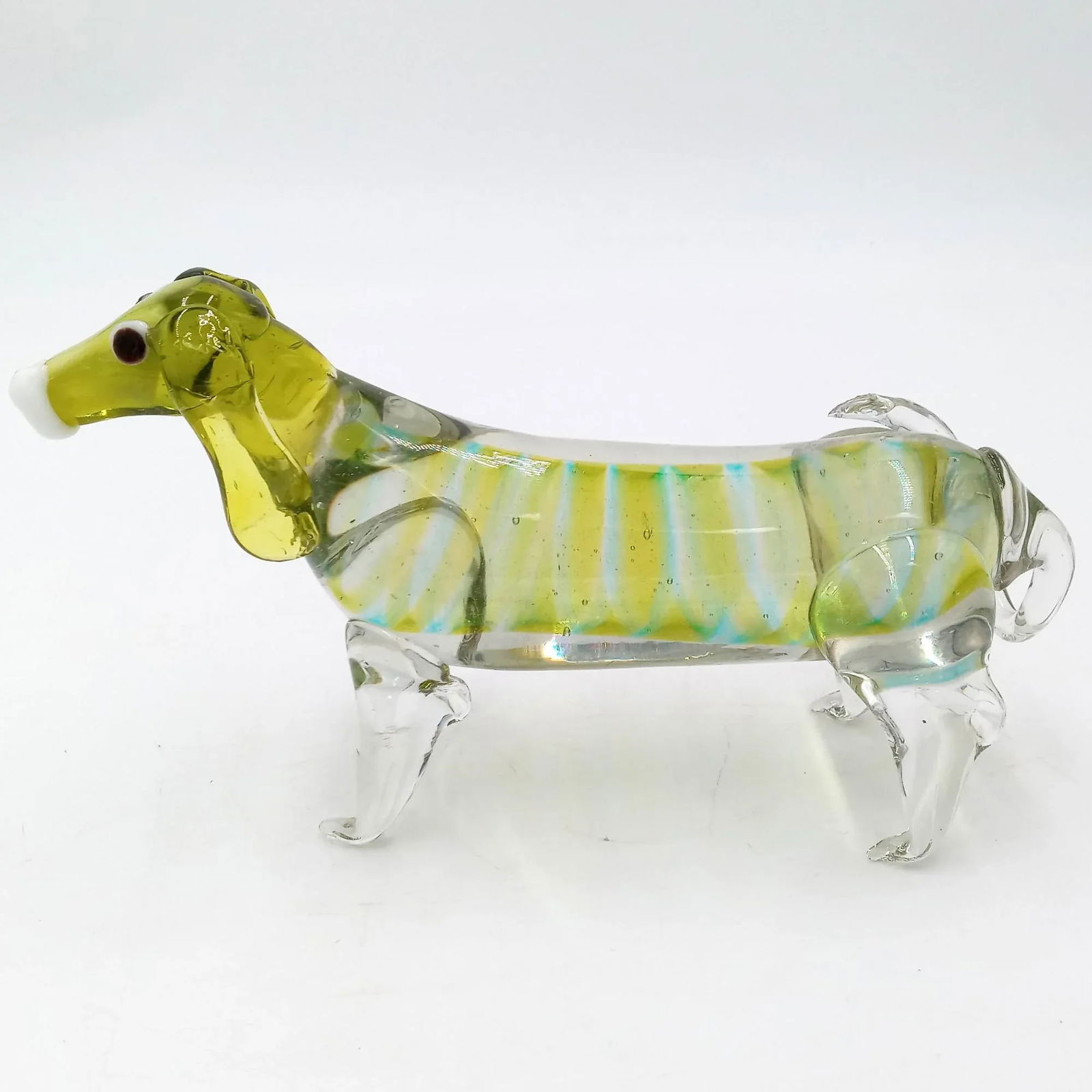 Vintage Art Glass Dachshund Sculpture Green Turquoise Dog Figurine - 4
