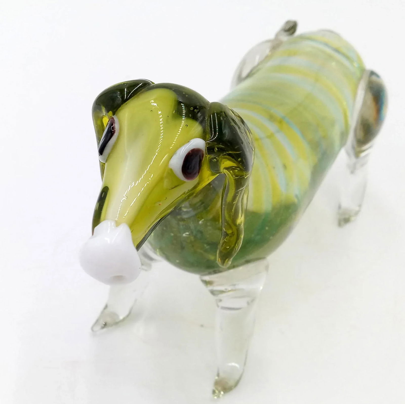 Vintage Art Glass Dachshund Sculpture Green Turquoise Dog Figurine - 5