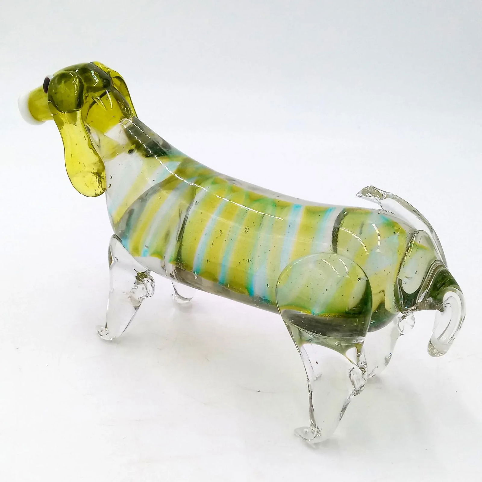 Vintage Art Glass Dachshund Sculpture Green Turquoise Dog Figurine - 6