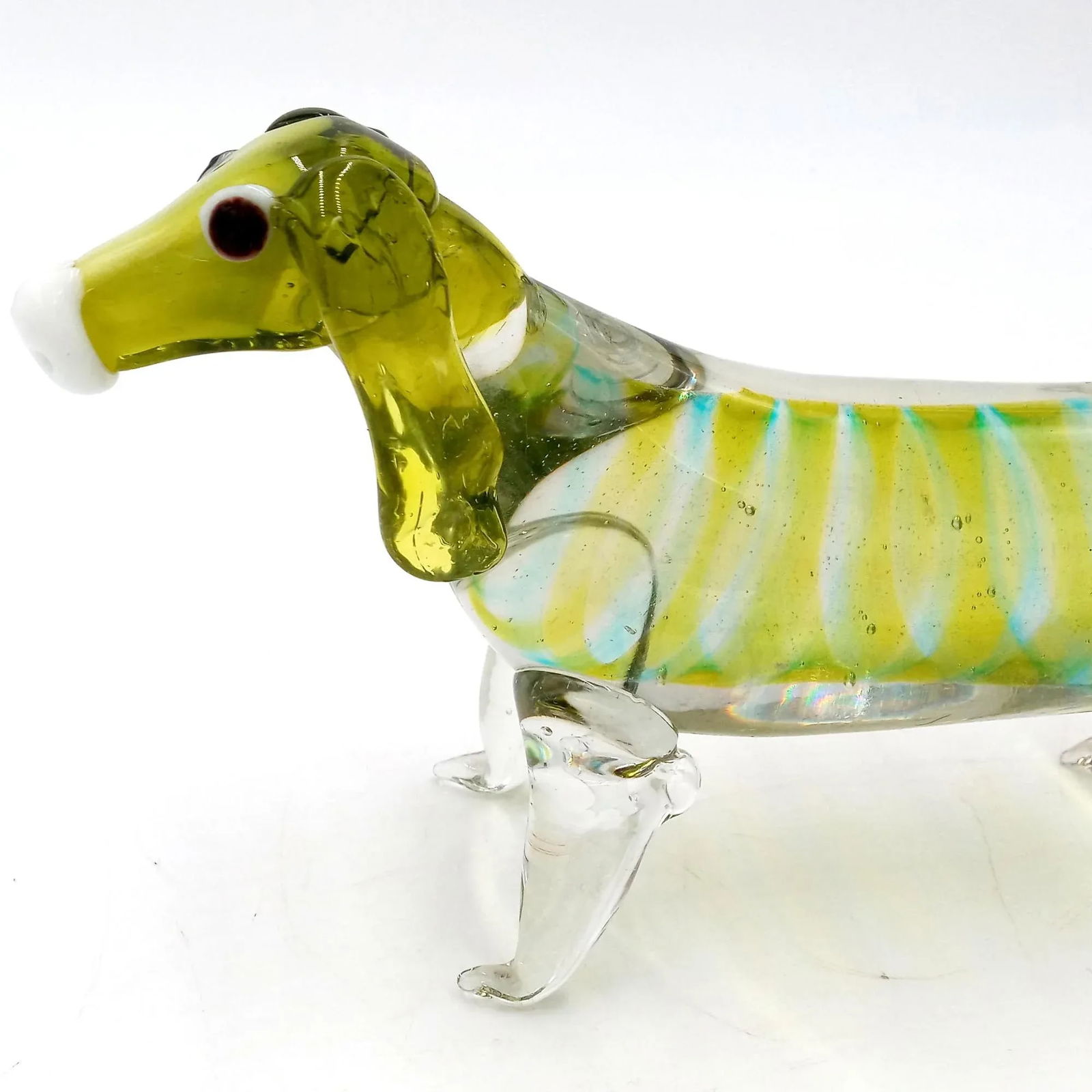 Vintage Art Glass Dachshund Sculpture Green Turquoise Dog Figurine - 8