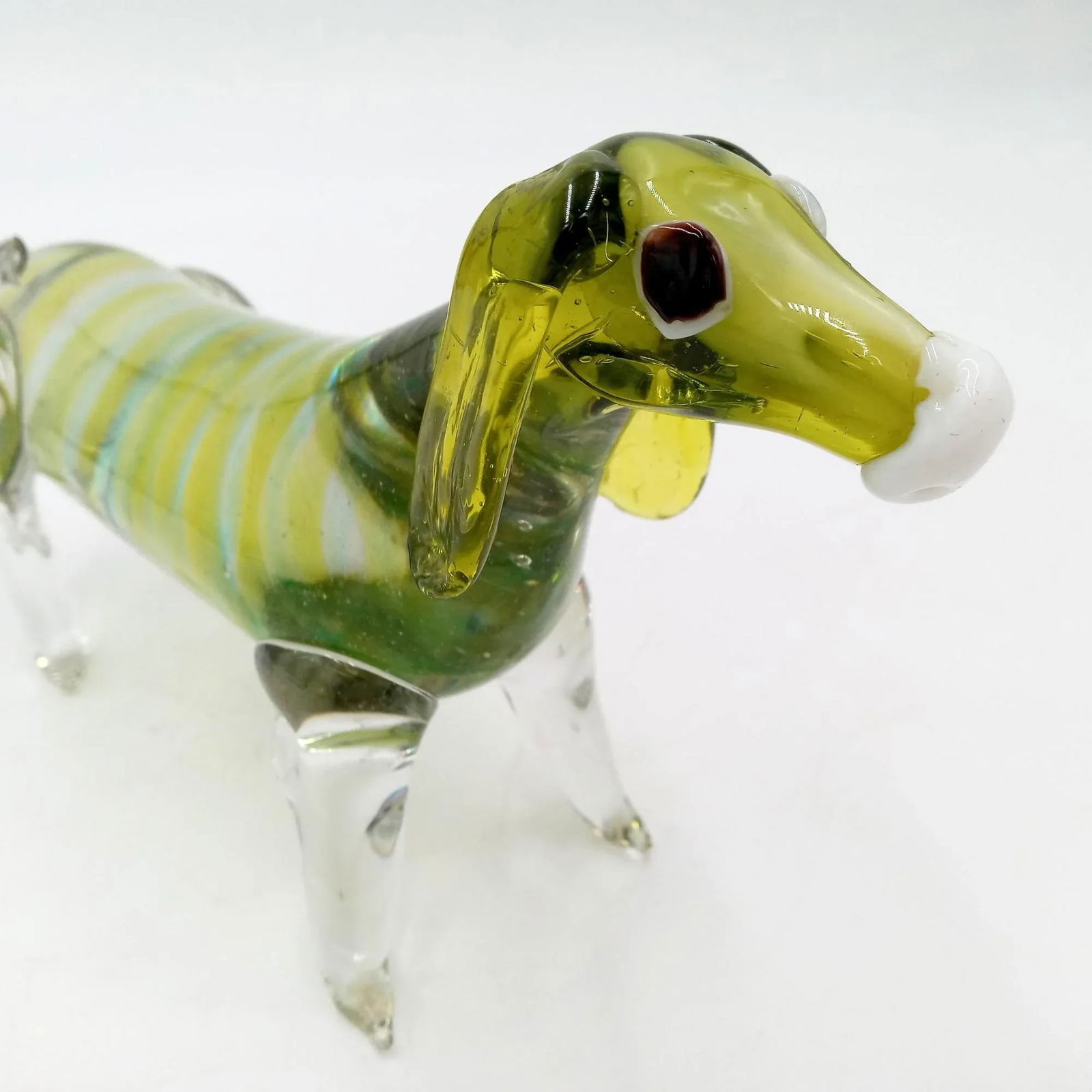 Vintage Art Glass Dachshund Sculpture Green Turquoise Dog Figurine - 9