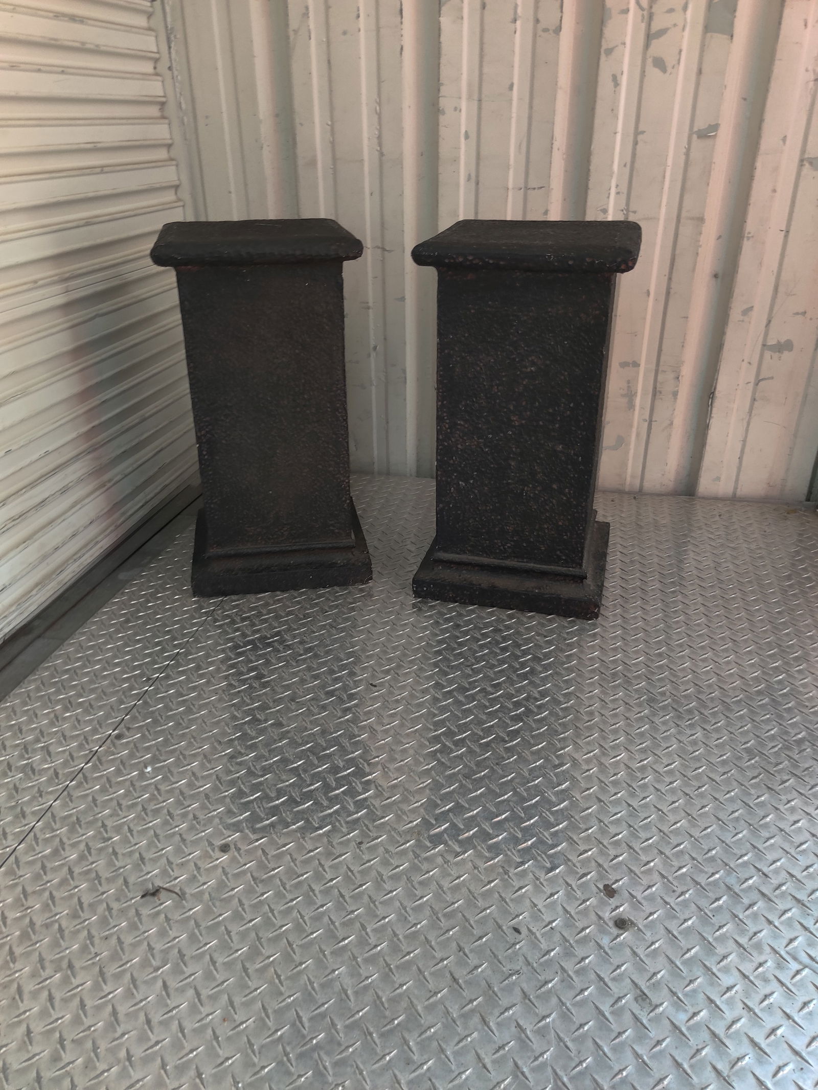 Mid 20th Century Brutalist Style Black Textured Pedestal Plant Stands/Side Tables - a Pair - 4