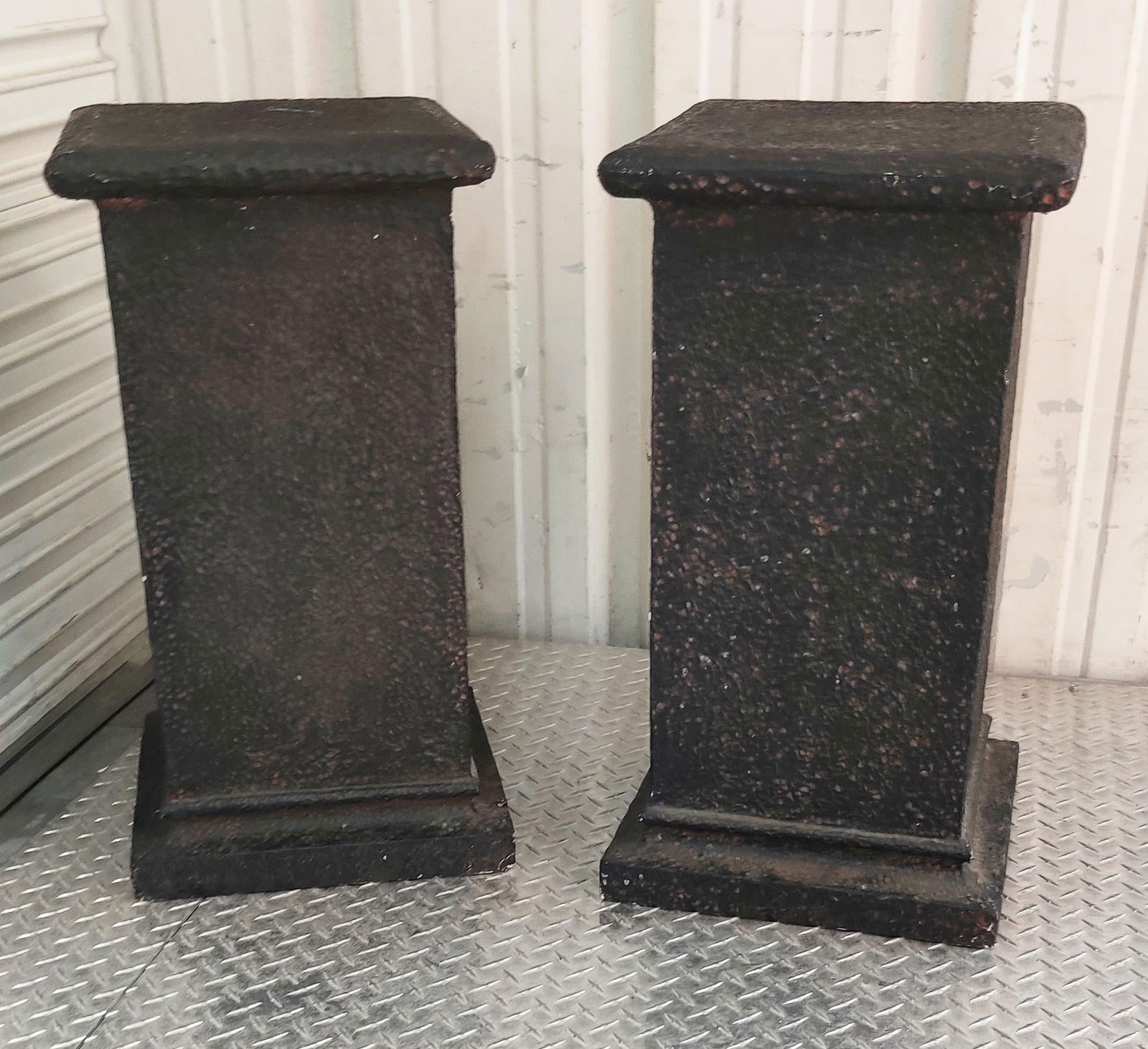 Mid 20th Century Brutalist Style Black Textured Pedestal Plant Stands/Side Tables - a Pair - 7