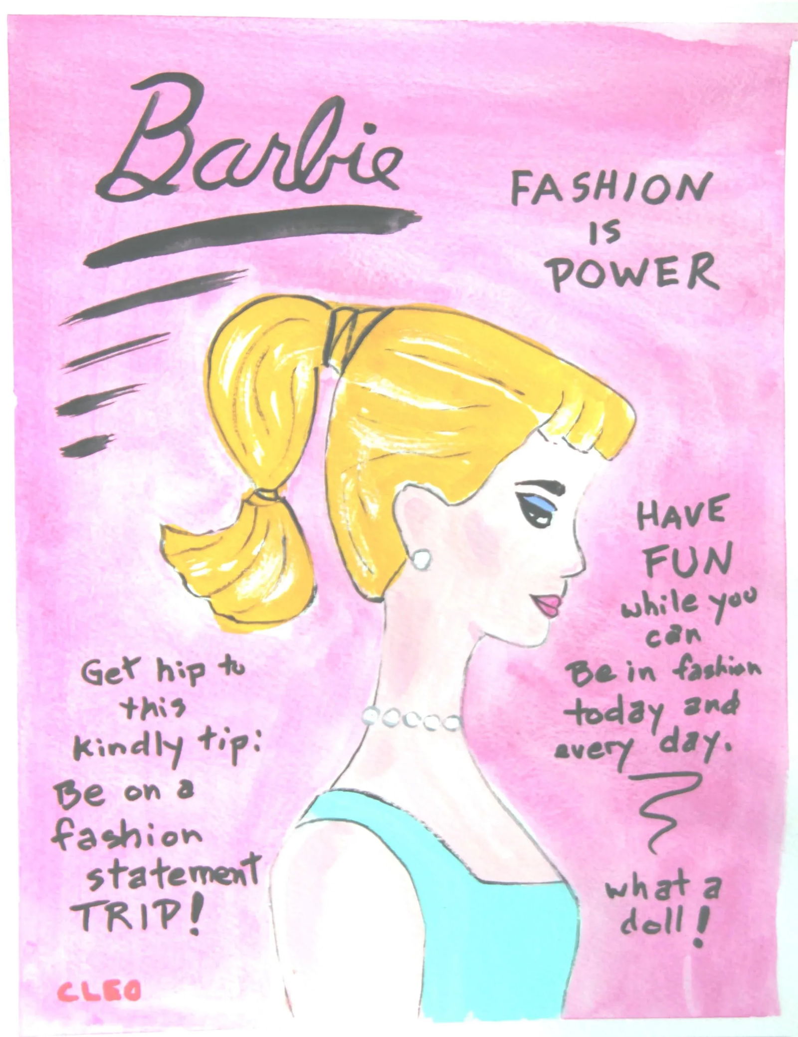 Swimsuit Barbie Pop Art White Black Pink Aqua Original Painting by Cleo Plowden - 5