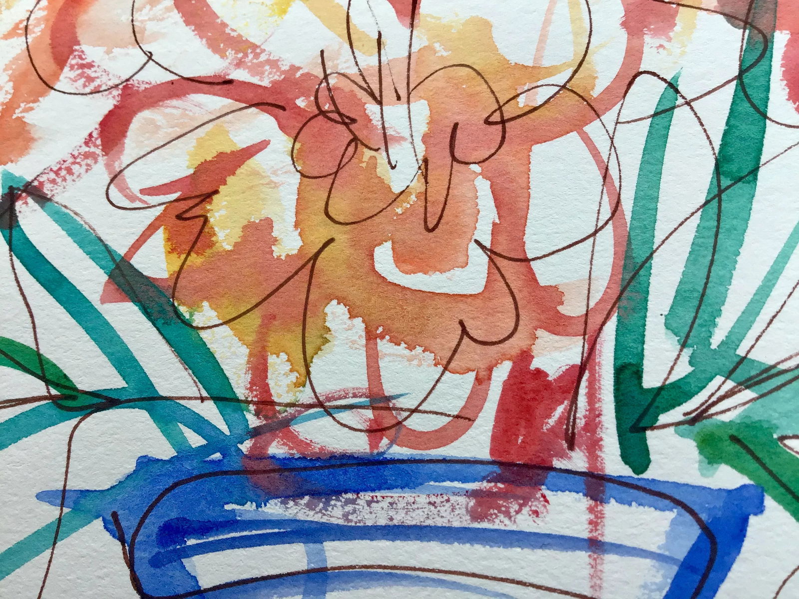 "Blue Vase" Contemporary Expressionistic Still Life Watercolor Painting on Paper by CL Auker - 2